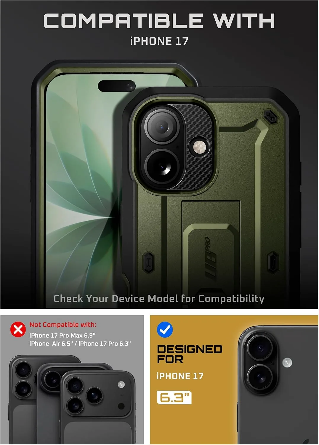 SUPCASE for iPhone 17 Case with Kickstand & Screen Protector, Green