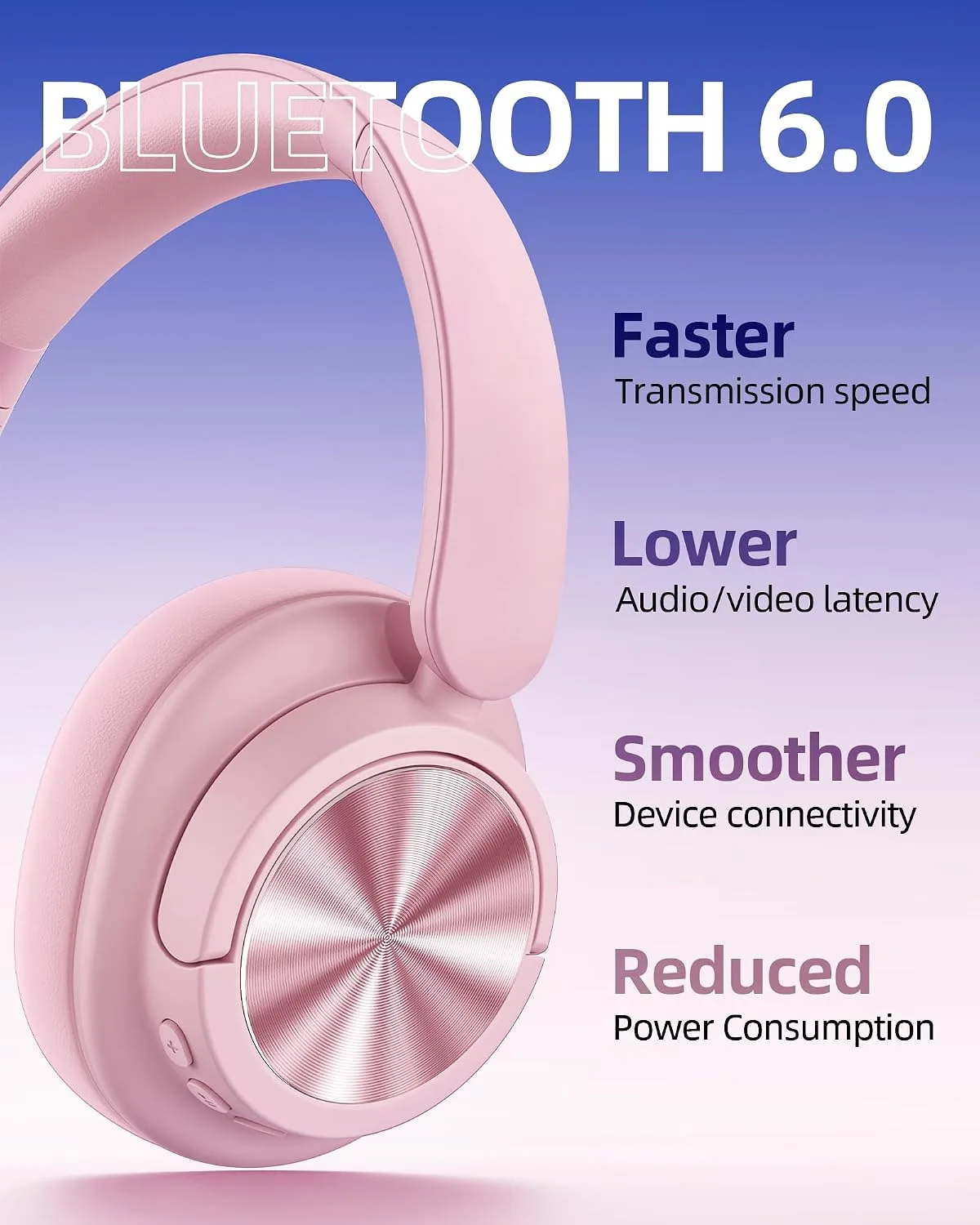 Hybrid Active Noise Cancelling Headphones 120H Playtime Wireless Headphones Bluetooth 6.0 Over Ear Headphones 6 ENC HD Call Mic, Hi-Res 360° Spatial Audio ANC Headphone for Travel Workout Dusty Pink