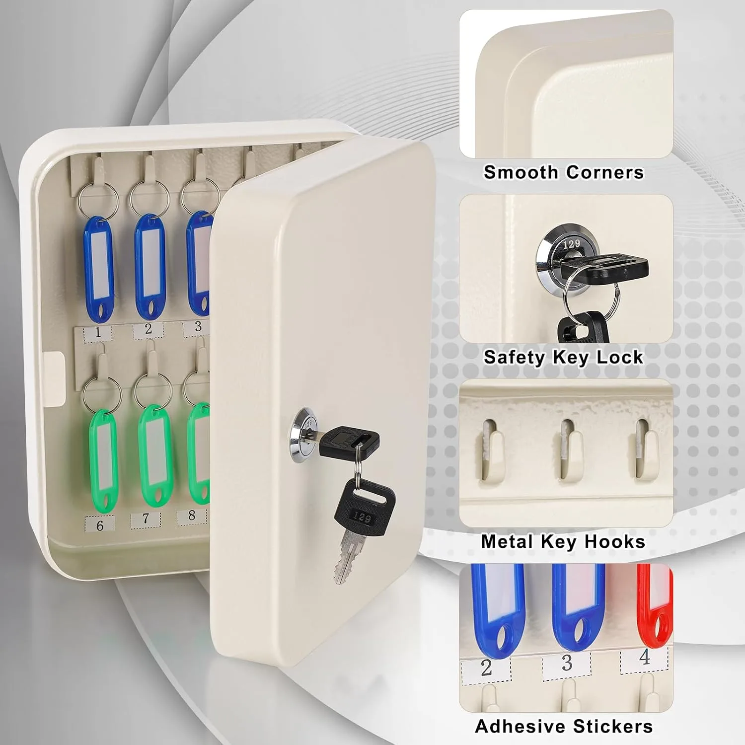 KYODOLED Key Box Wall Mount, 20-Key Steel Cabinet, Key Lock, Beige