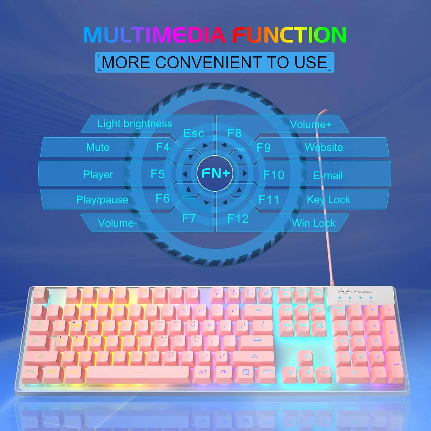 Gaming Keyboard and Mouse Combo, K1 RGB LED Backlit Keyboard with 104 Keys Computer PC Gaming Keyboard for PC/Laptop (Pink)