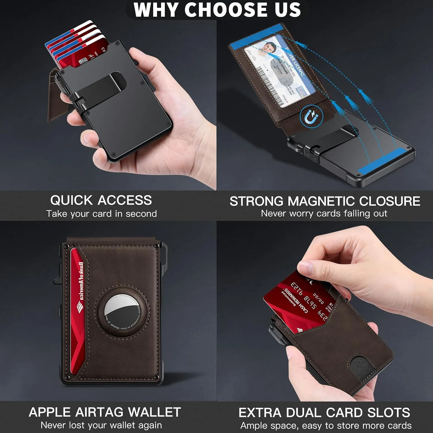 Airtag Wallet for Men Smart Wallet for Air Tag RFID Blocking Minimalist