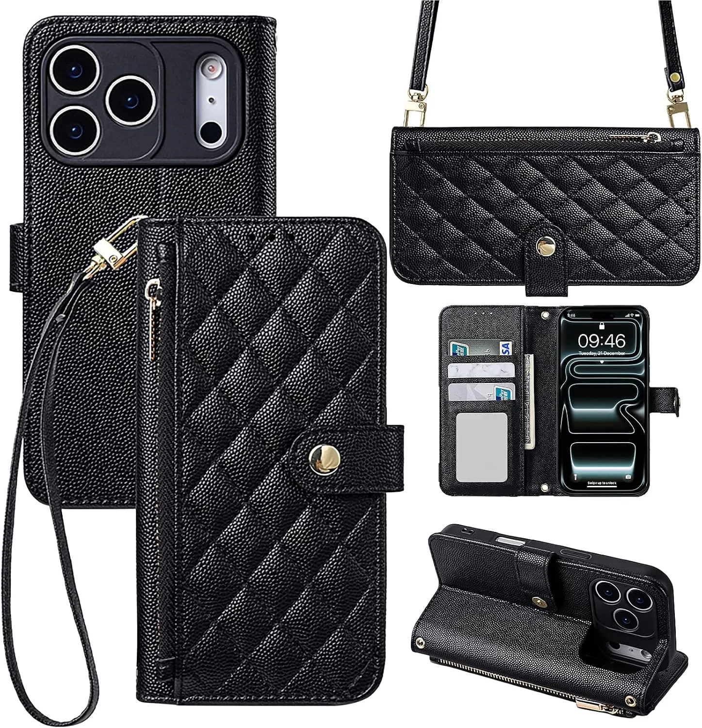 Funda billetera para iPhone 15 Pro Aidvaia negra