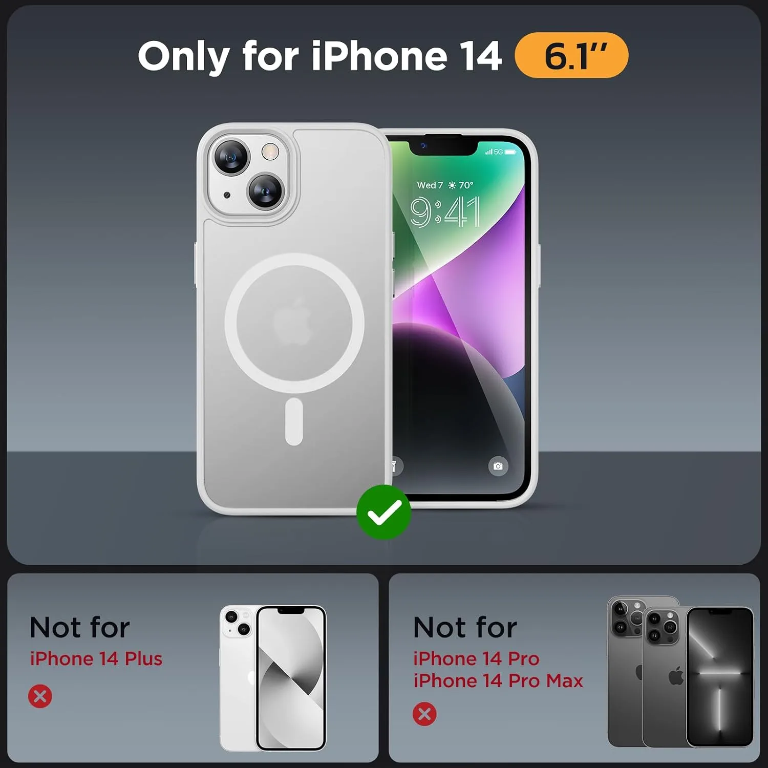 miracase Magnetic for iPhone 14 Case 6.1 inch (Compatible with MagSafe)（with 2X Screen Protectors） Military-Grade Protection, Anti-Fingerprint Translucent Matte Phone Case Cover, White