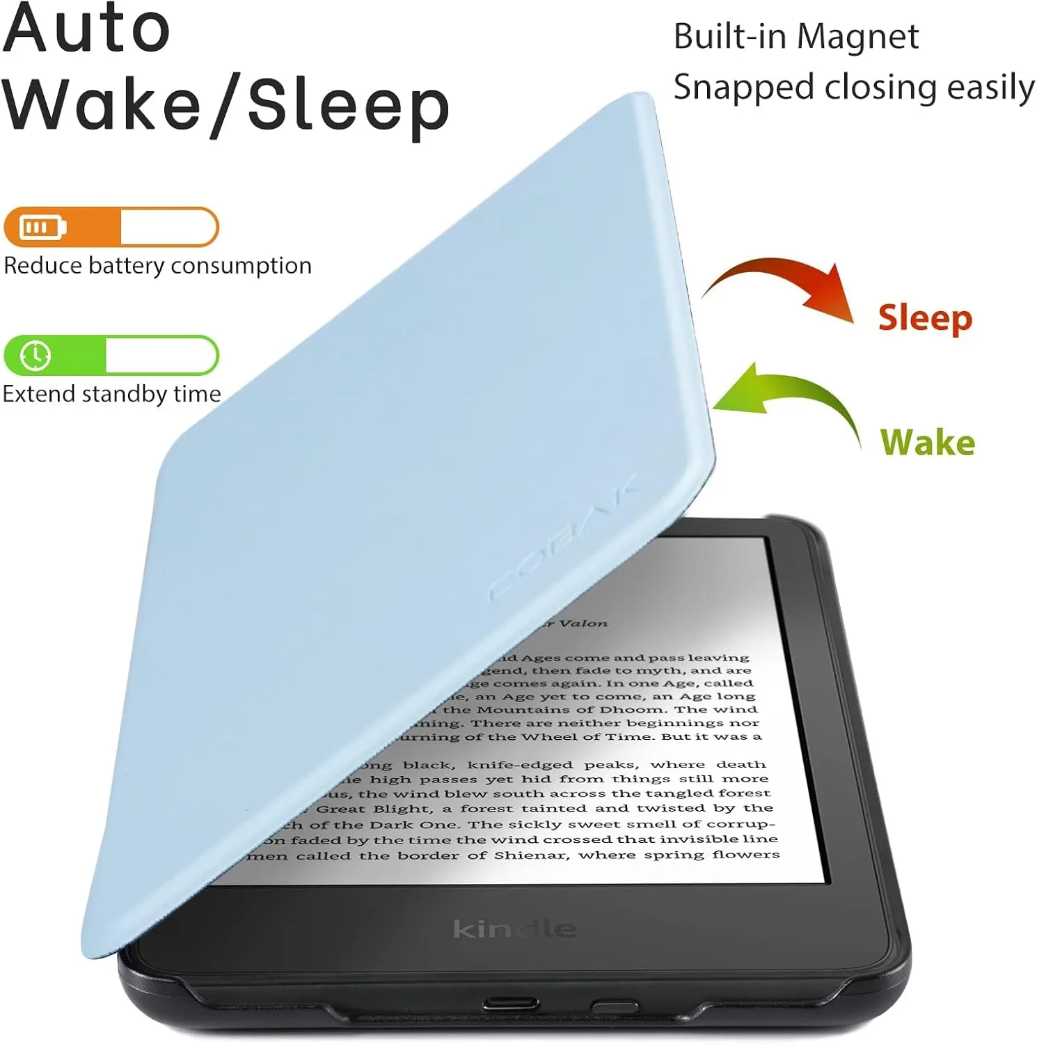 CoBak Case for All New 6 Inch E-Reader 2024 and 2022 (11 Generation) - PU Leather Smart Cover, Auto Sleep and Wake, not Compatible with Kobo Clara.Sky Blue