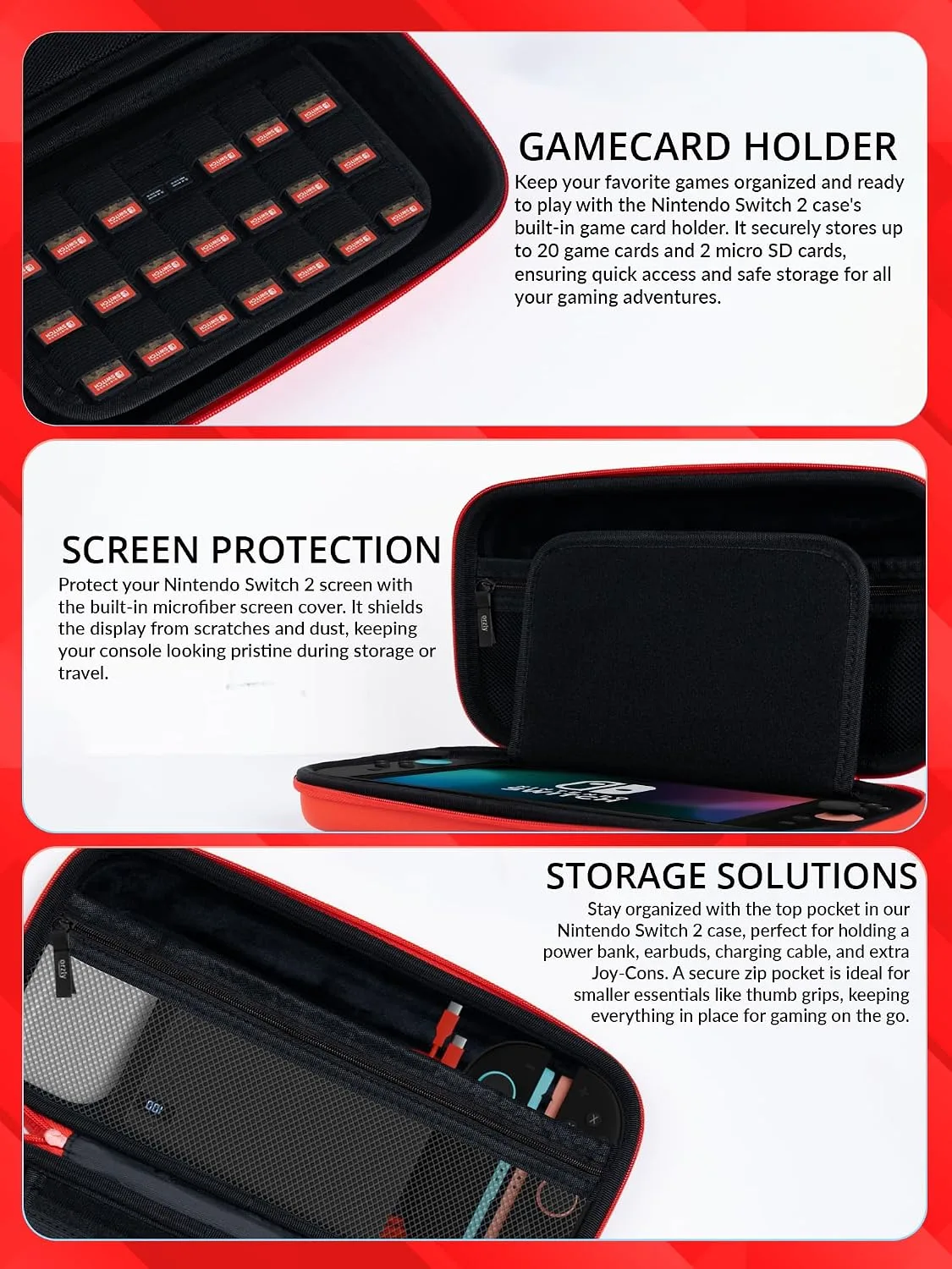 Orzly Case Compatible with Nintendo Switch 2 – Protective Travel Carry Case with Screen Padding, Game Card & microSD Slots, Zipped & Open Pockets for Accessories – 7.9" Gift Boxed