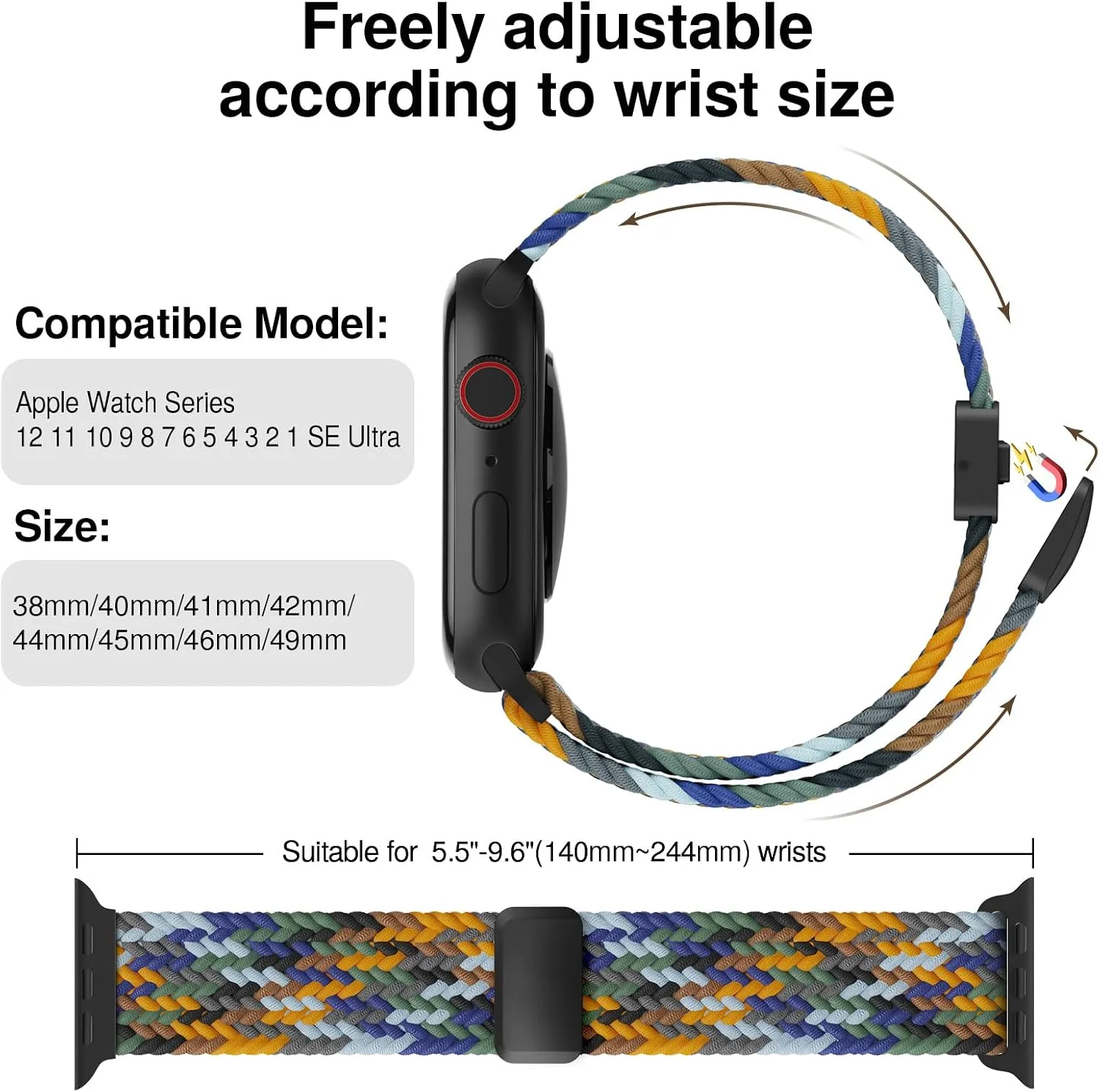 Braided Stretchy Magnetic Sport Band for Apple Watch Bands for Women Men