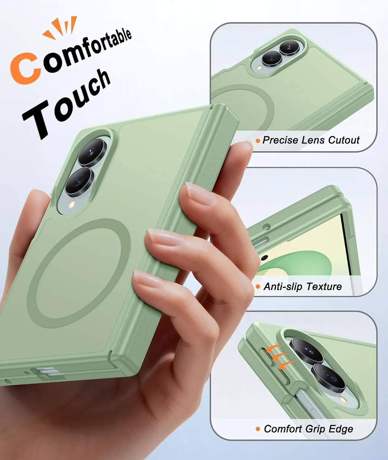 FNTCASE for Samsung Galaxy Z Fold 8 Case Fit for MagSafe Light Green