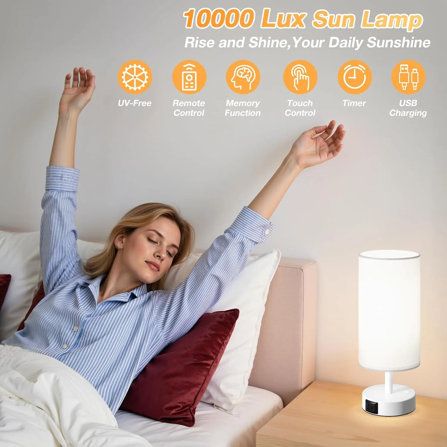 Dicoool 10000 Lux Sun Lamp with Remote, Happy Sunlight Lamp, CRI＞95 Daylight Lamp, 3 Color Temperature & Stepless Dimming, Mood Lighting for Bedroom, Bring Sunshine to Windowless Office