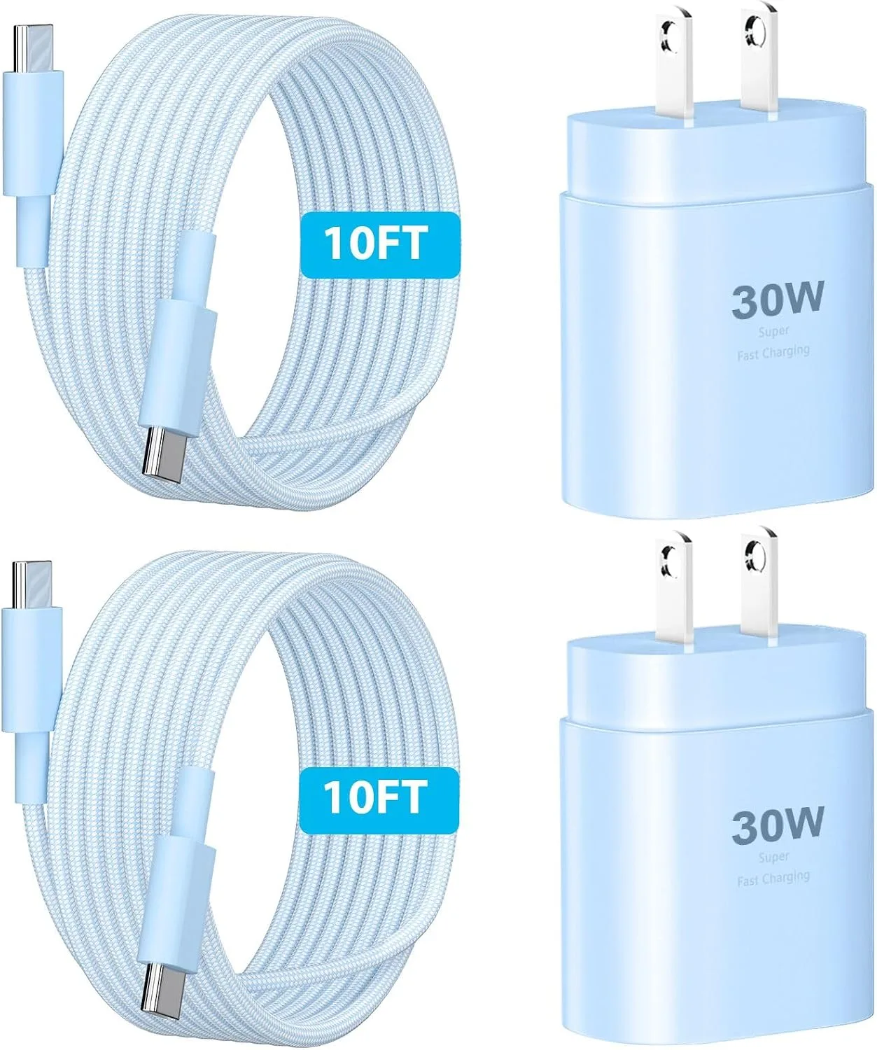 Phone 16 15 Charger Fast Charging,30W Type C Chargers USB C Charge Block with 2 Pack 10FT USB C Cable Nylon Braided for Phones 16/16 Plus/16 Pro/16 Pro Max/Phone 15/15 Pro Max/Pad Pro/AirPods,Blue
