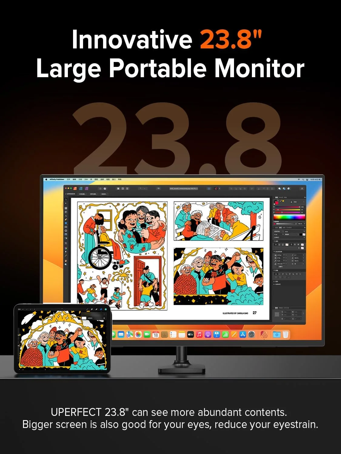 UPERFECT 24" 144Hz Portable Monitor, QLED 145% sRGB 450Nits Gaming Monitor