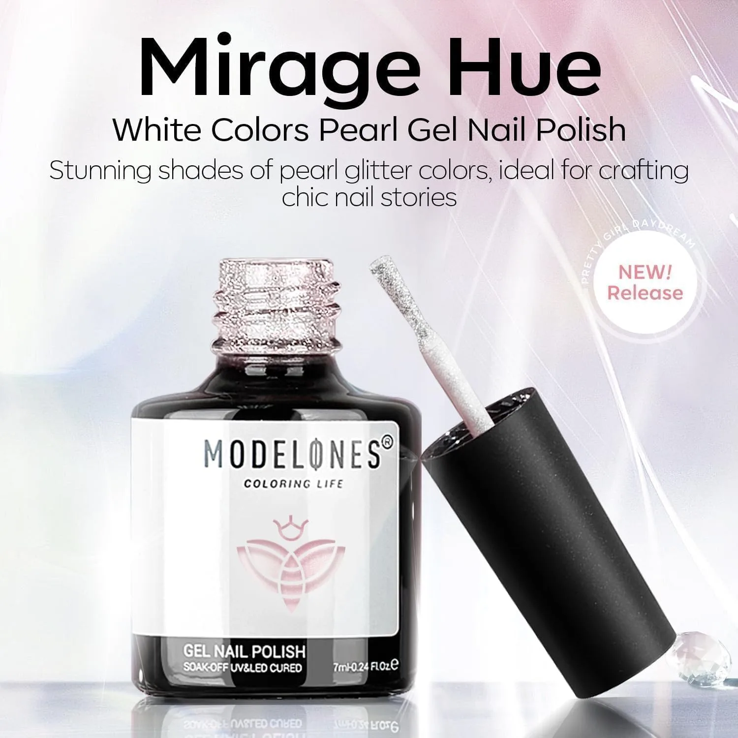 modelones Chrome Gel Nail Polish, Sheer Pearl Opal White Glitter Gel