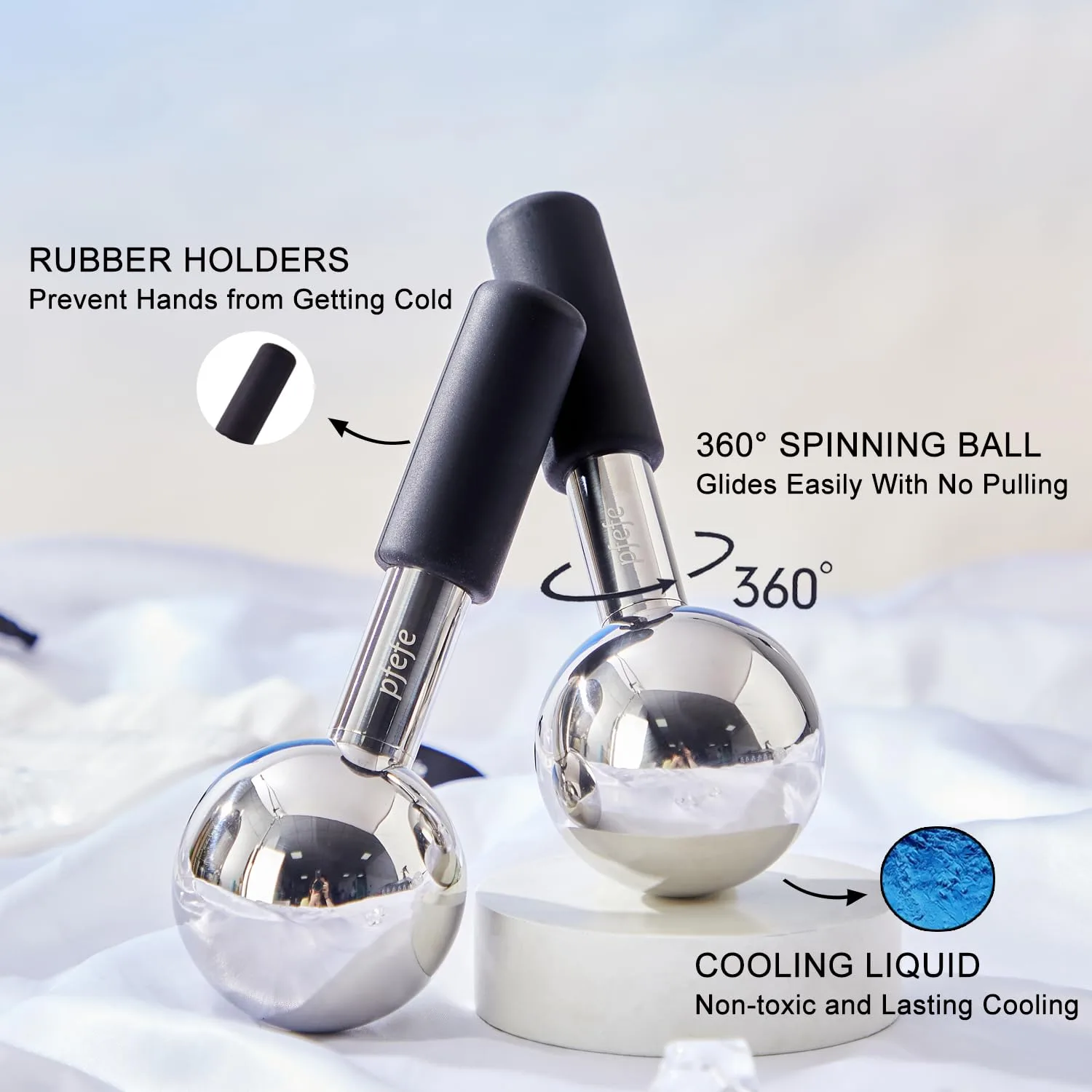 Pfefe 360 Rotating Ice Globes for Face & Eyes, Unbreakable Stainless Steel Cryo Sticks for Beauty Routines, Facials Cold Roller Colling Globes for Puffiness, Wrinkles, Dark Circles, Headaches