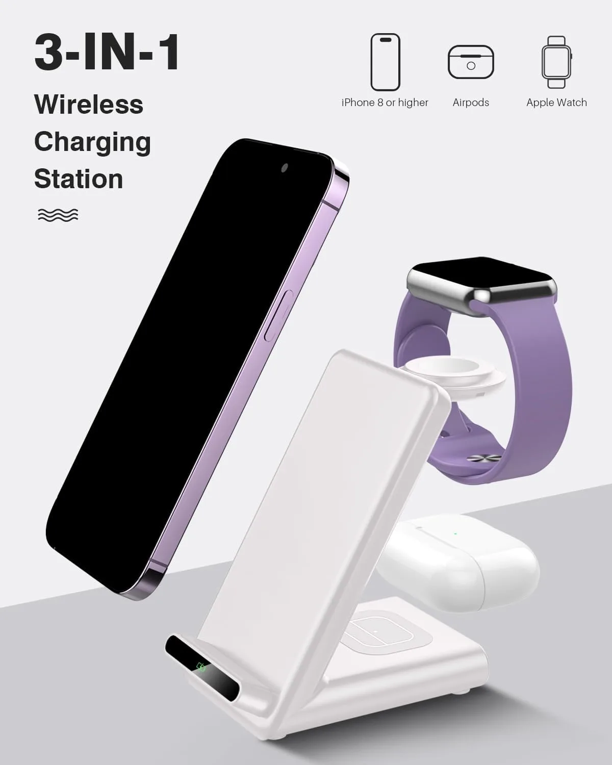Wireless Charging Station,3 in 1 Charging Stand for Apple Multiple Devices