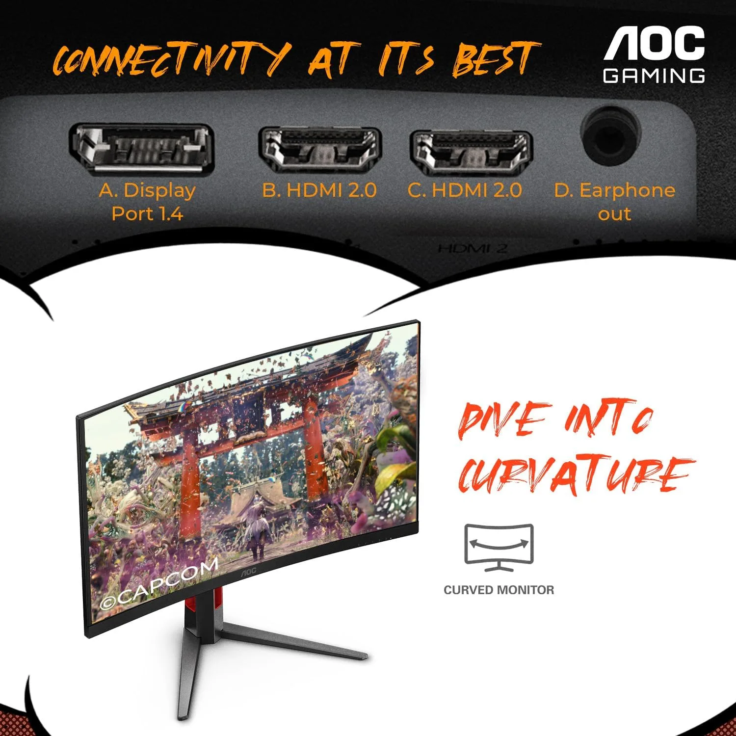 AOC 27 Inch Curved Gaming Monitor FHD 280Hz VA 0.3ms HDR, C27G4ZH