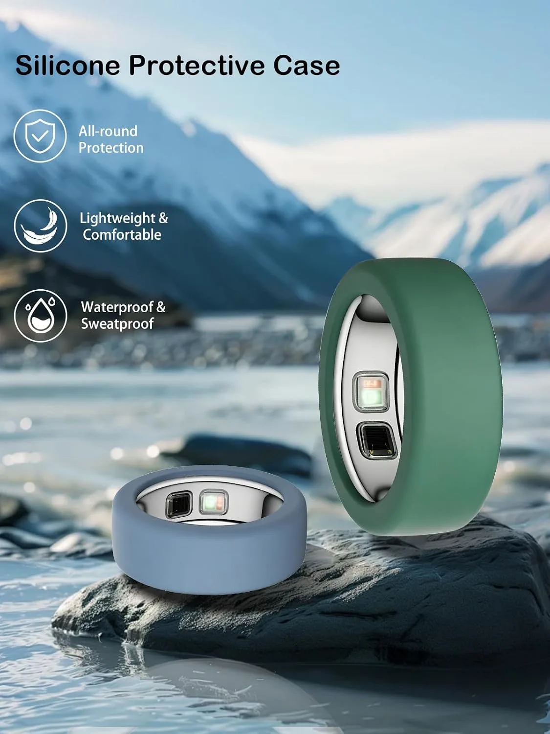 Silicone Case for Oura Ring 5, 2-Pack, M (10-13), Mint Green+Green
