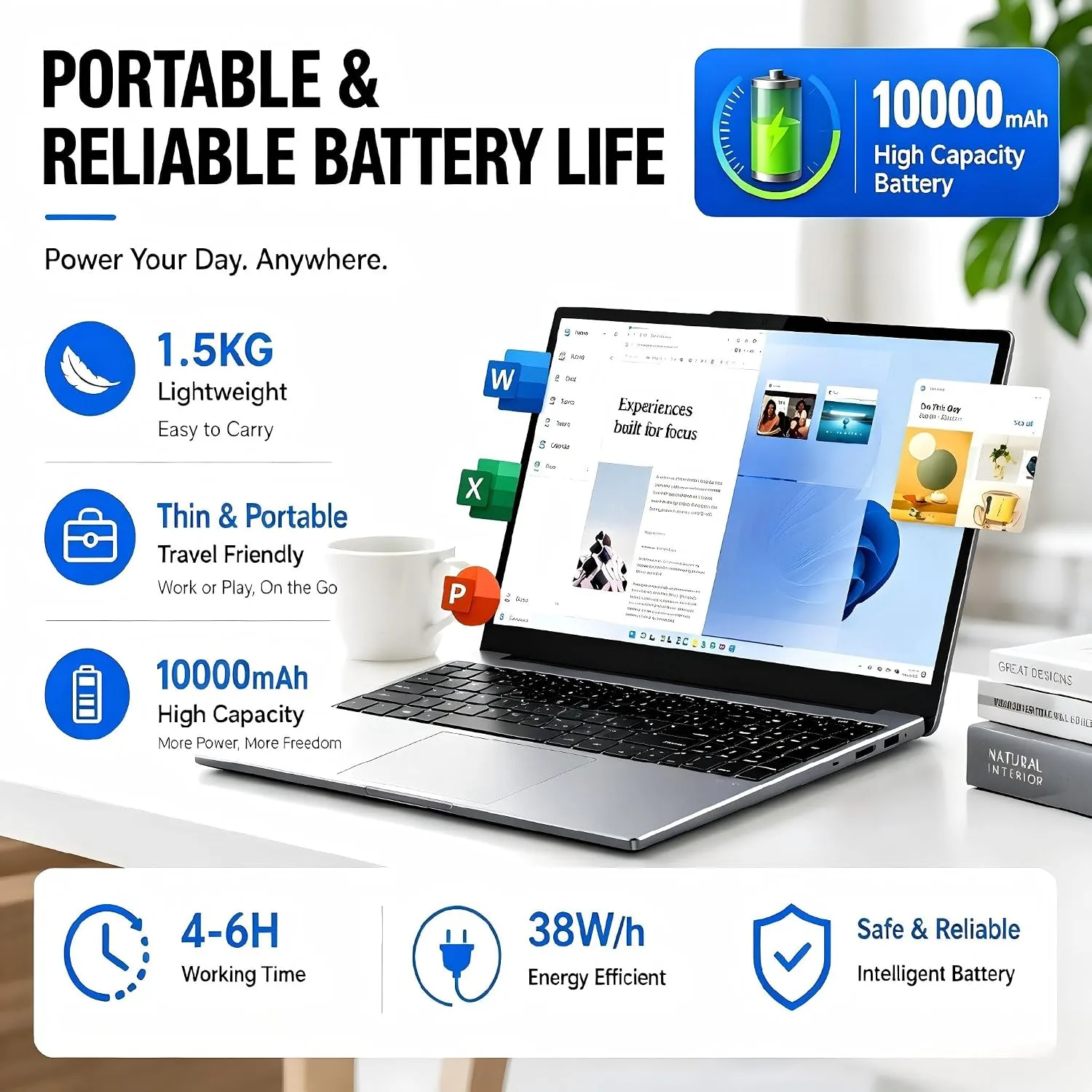 15.6-inch laptop,8GB DDR 256GB SSD expandable to 1TB,portable laptop computer, AMD CPU up to 3.2 GHz, Numeric Keypad,10000mAh battery,USB3.0 interface,WiFi5,BT4.2, webcam, Type-C,Numpad,slim laptops