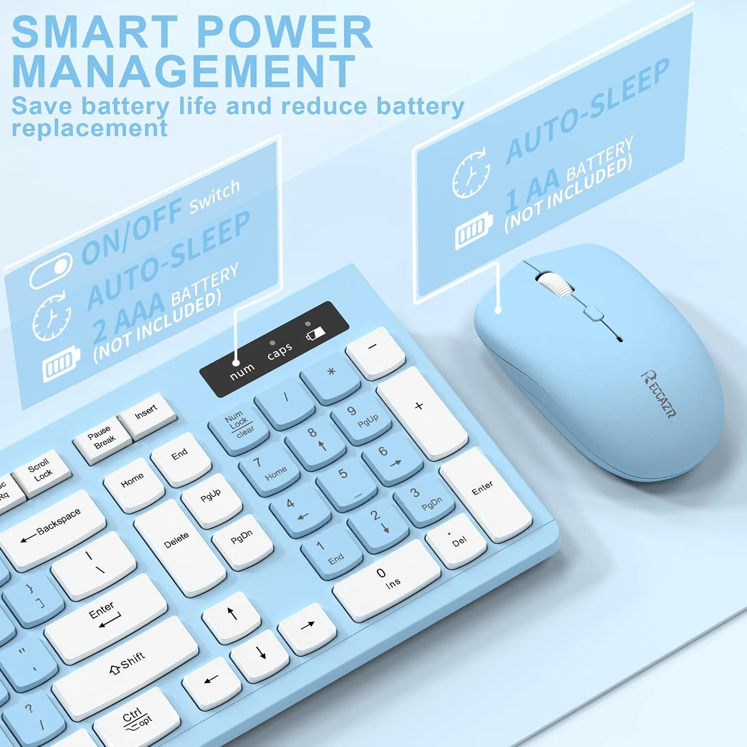 Wireless Keyboard and Mouse Combo Silent for Office and Home(Sky Blue-A)