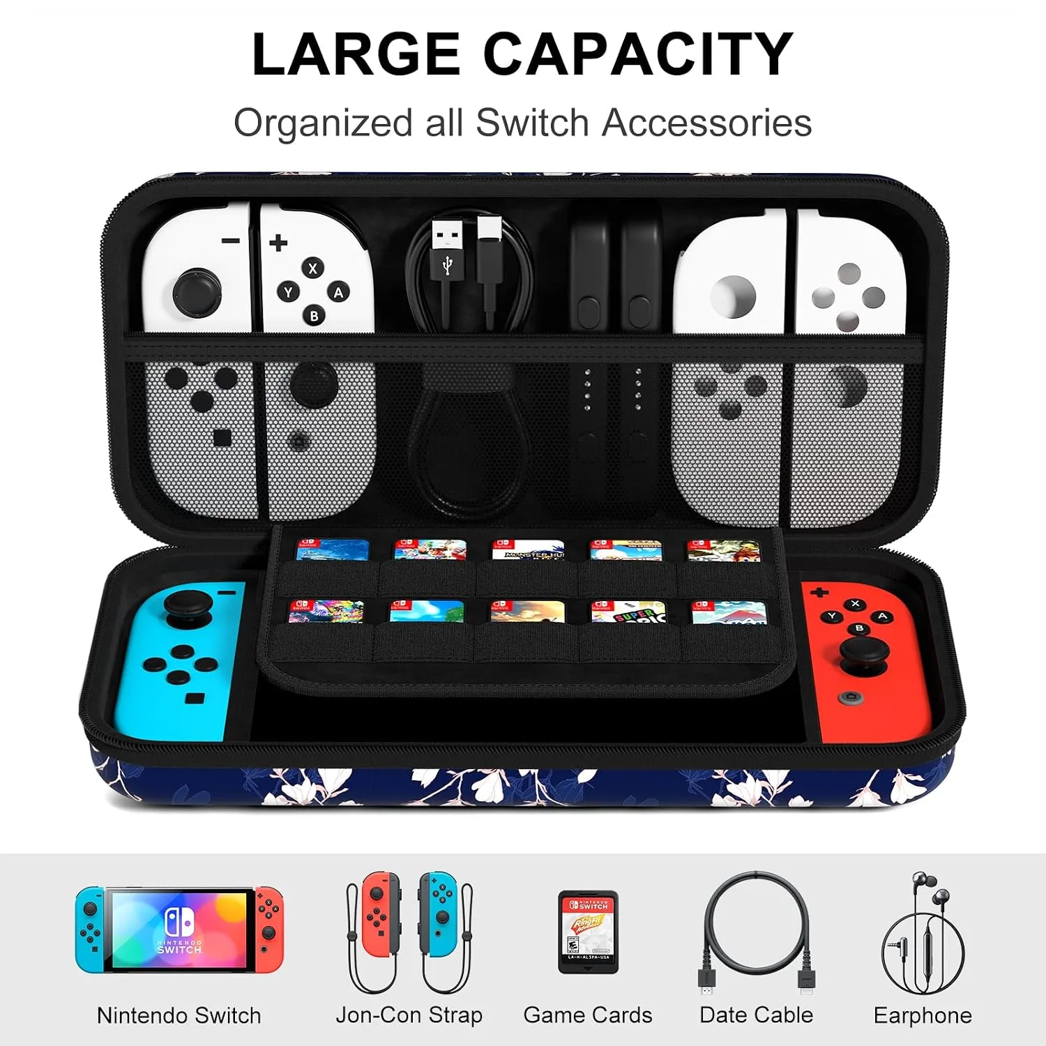 NPOOYI Carrying Case for Nintendo Switch OLED 2021/2017, Hard Shell Cover