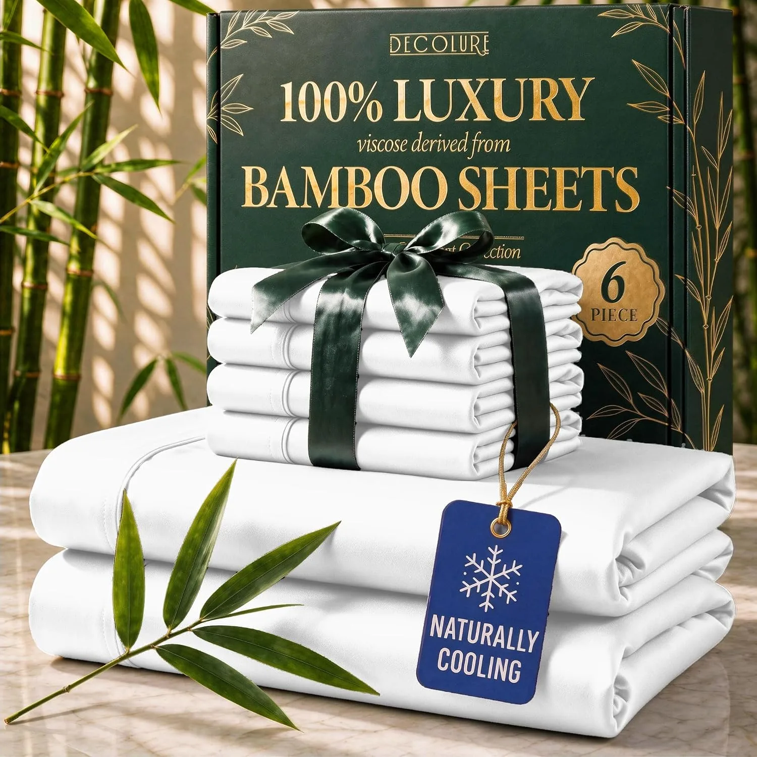 DECOLURE 100% Viscose from Bamboo Sheets King Size | 6 Pc Cooling Bed Set