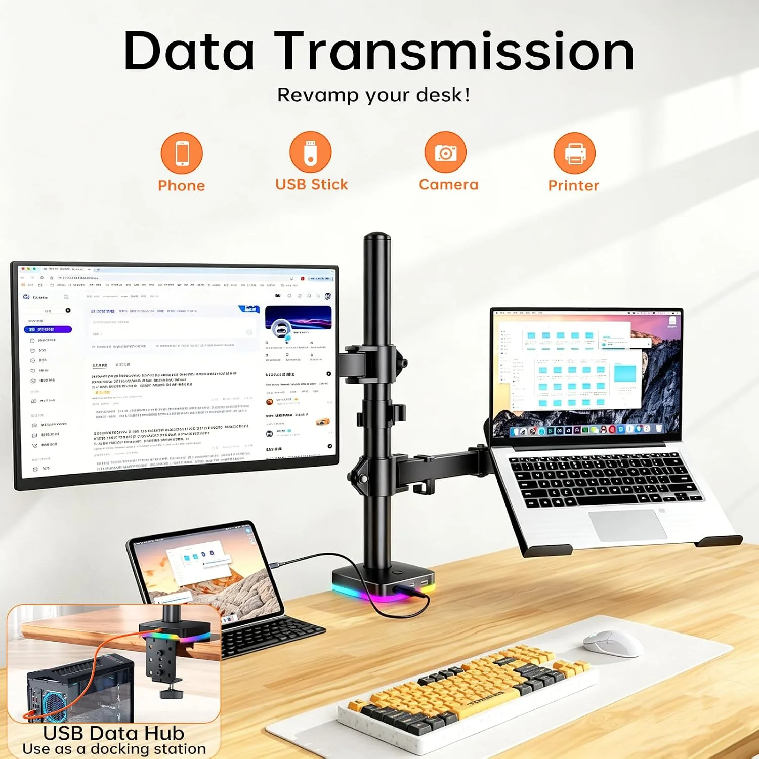 Afaloona RGB Monitor & Laptop Stand with USB Hub, Charging & Data Transfer