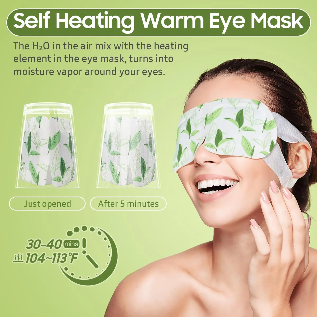 BeHoomi 30Packs Steam Eye Mask, Heated Eye Mask for Dry Eyes, Green Tea