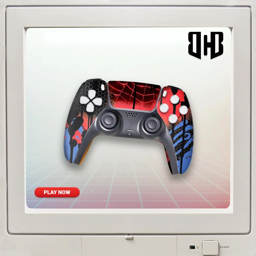 Web Slingeer Custom PS-5 Controller Wireless compatible with Play-Station 5 Console by BCB Controllers | Proudly Customized in USA with Permanent HYDRO-DIP Printing (NOT JUST A SKIN)