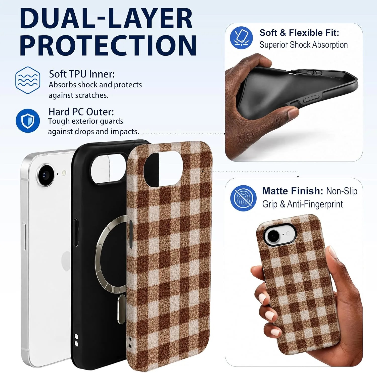 Magnetic for iPhone 16E/17E Chic Fall Brown Gingham Phone Case