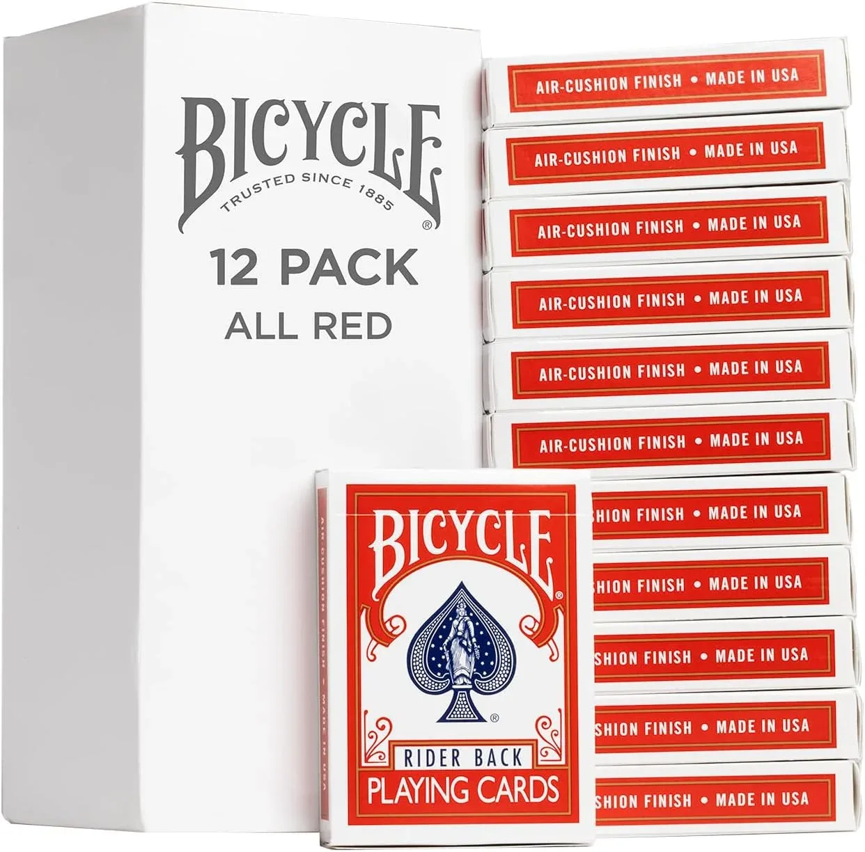 Bicycle Playing Cards, All Red, Poker Size, 12 Pack
