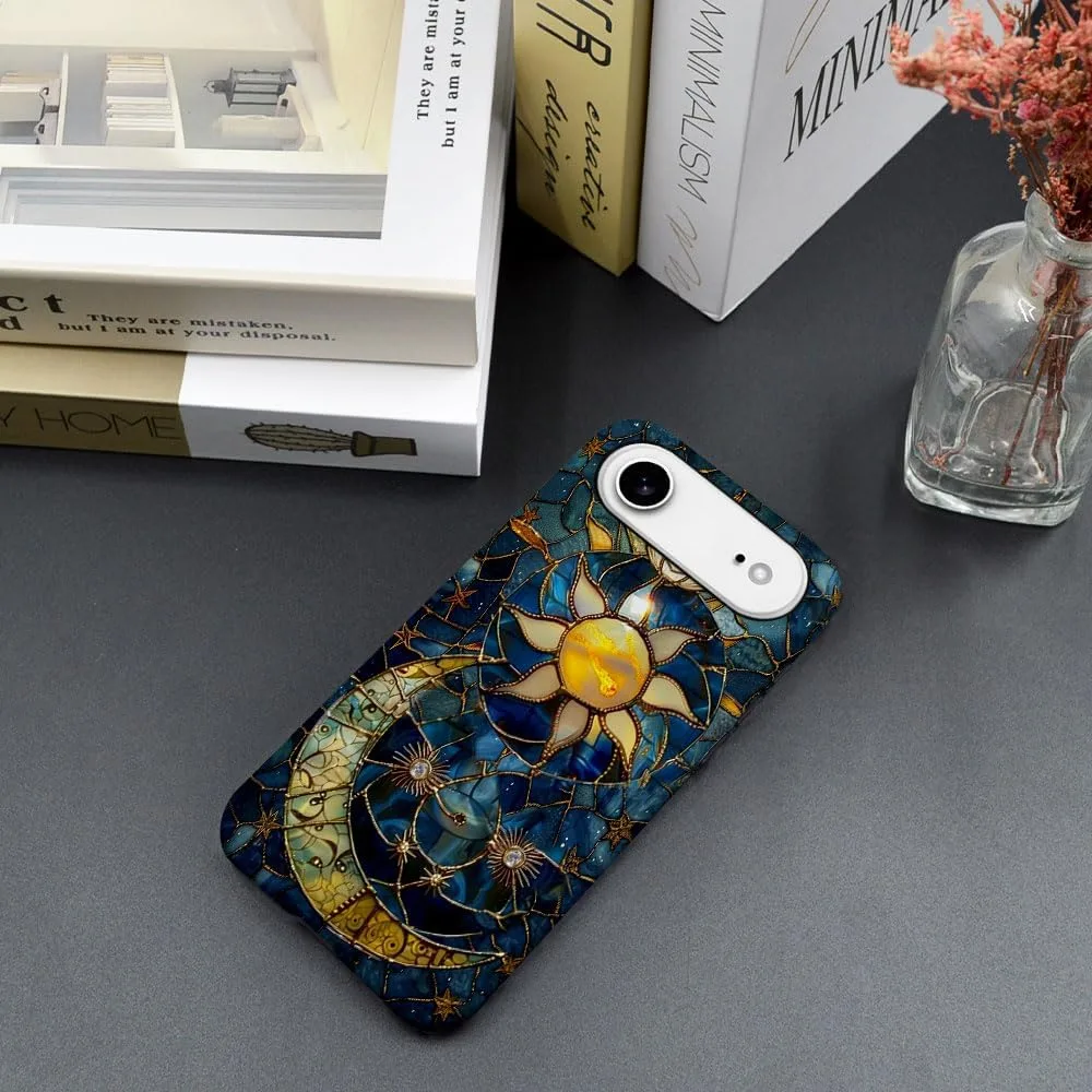 Case Compatible with iPhone 17 Air,Fall Prevention Hybrid 2-Layer Hard Shell Phone Cover for Girls Boys,Sun Moon Celestial Glass