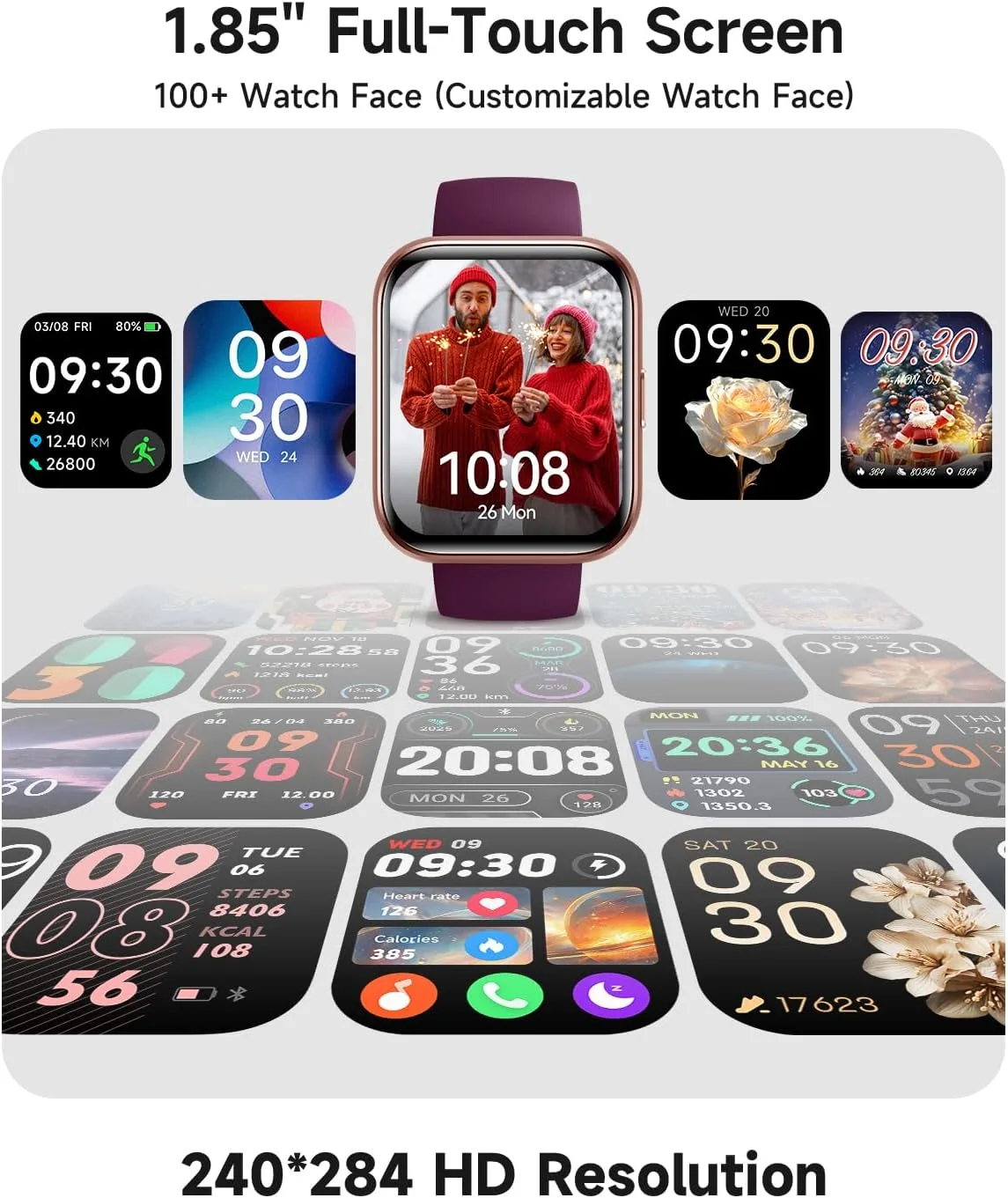 Woneligo Smart Watch for Women, Answer/Make Calls, Alexa Built-in, 1.85" Touch Screen Fitness Tracker for Android & iPhone, Heart Rate/Sleep/SpO2 Monitor Smartwatch, Waterproof (Deep Purple)