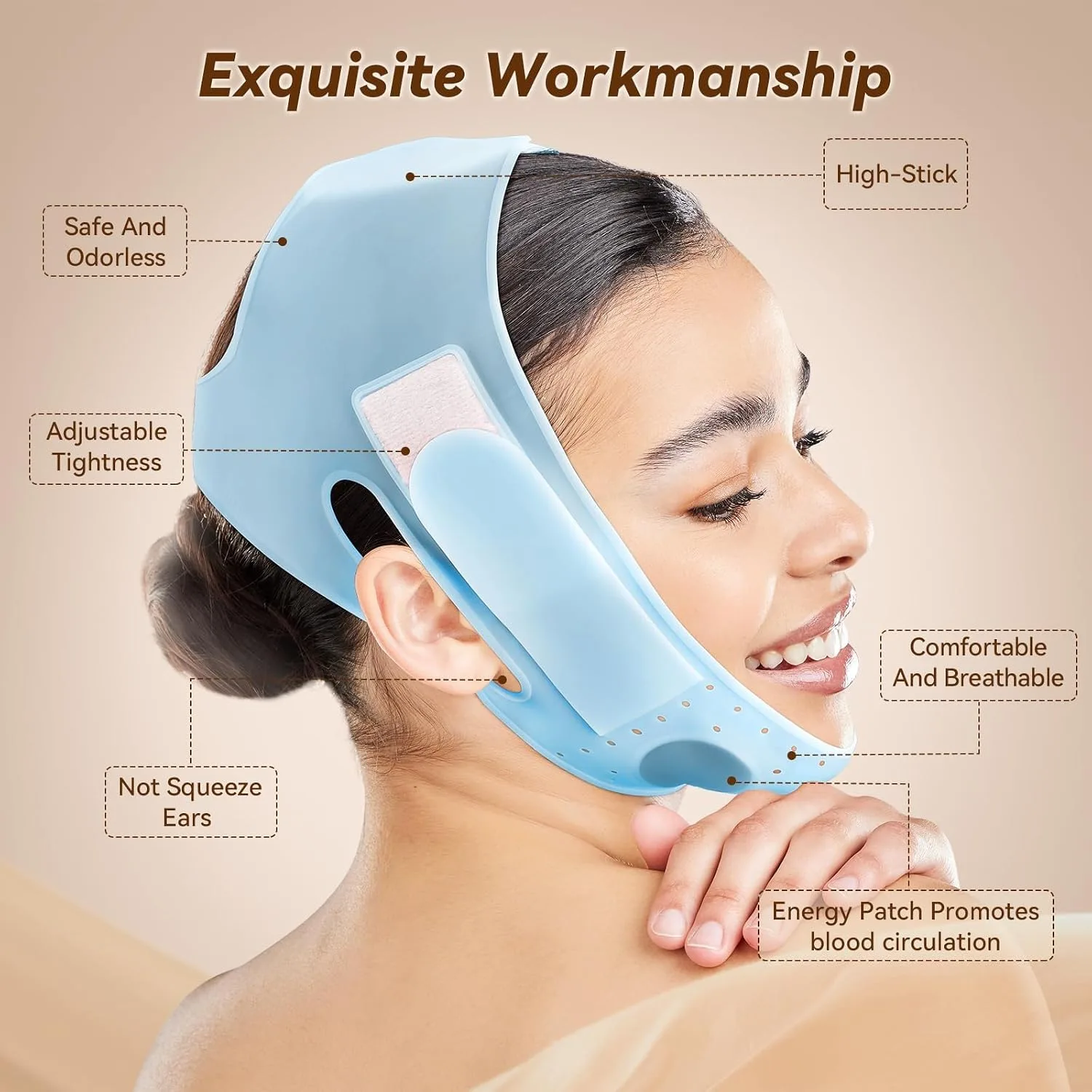 JUSRON V-Line Mask Chin Up Mask Face Strap, chin lifting mask (Light Blue)