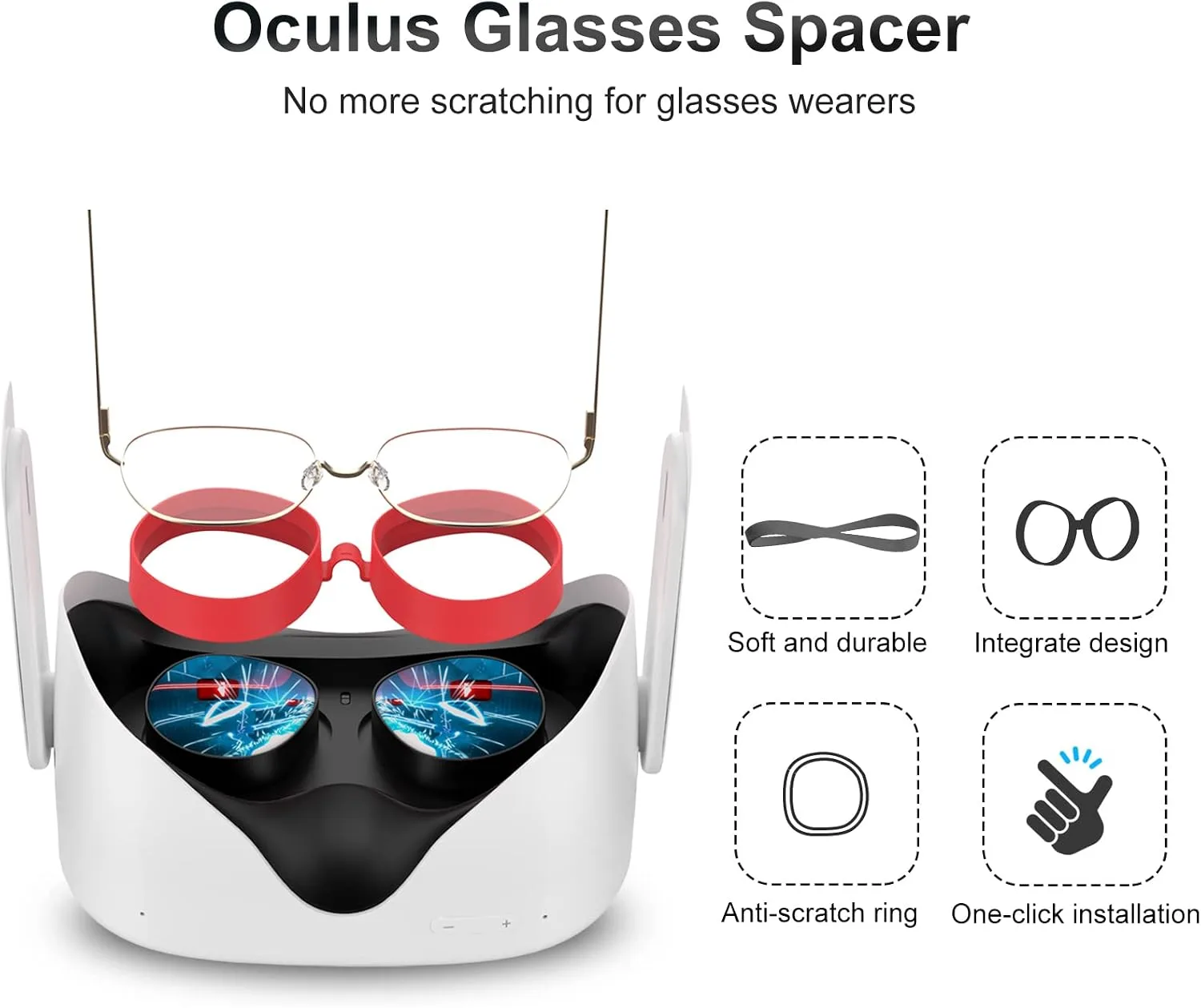 SUPERUS Lens Protector Compatible with Oculus/Meta Quest 2, Glasses Spacer - Anti-Scratch VR Accessories to Prevent Your Glasses from Scratching VR Lenses (Red)