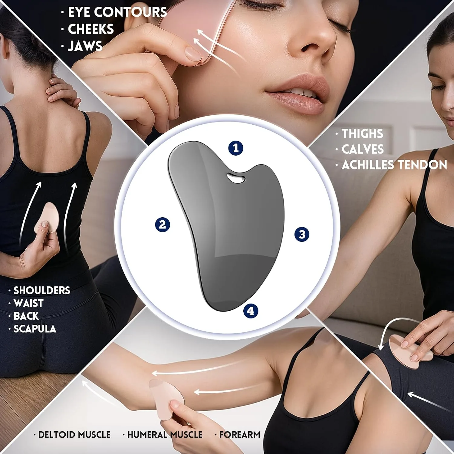 Yeamon Gua Sha Facial Tools and Face Roller Set, Facial Massage Tool for Women’s Skincare Routine,Cooling Stainless Steel Face Sculpting Eyes Roller Guasha for Daily Use or Self-Care Gift for Women