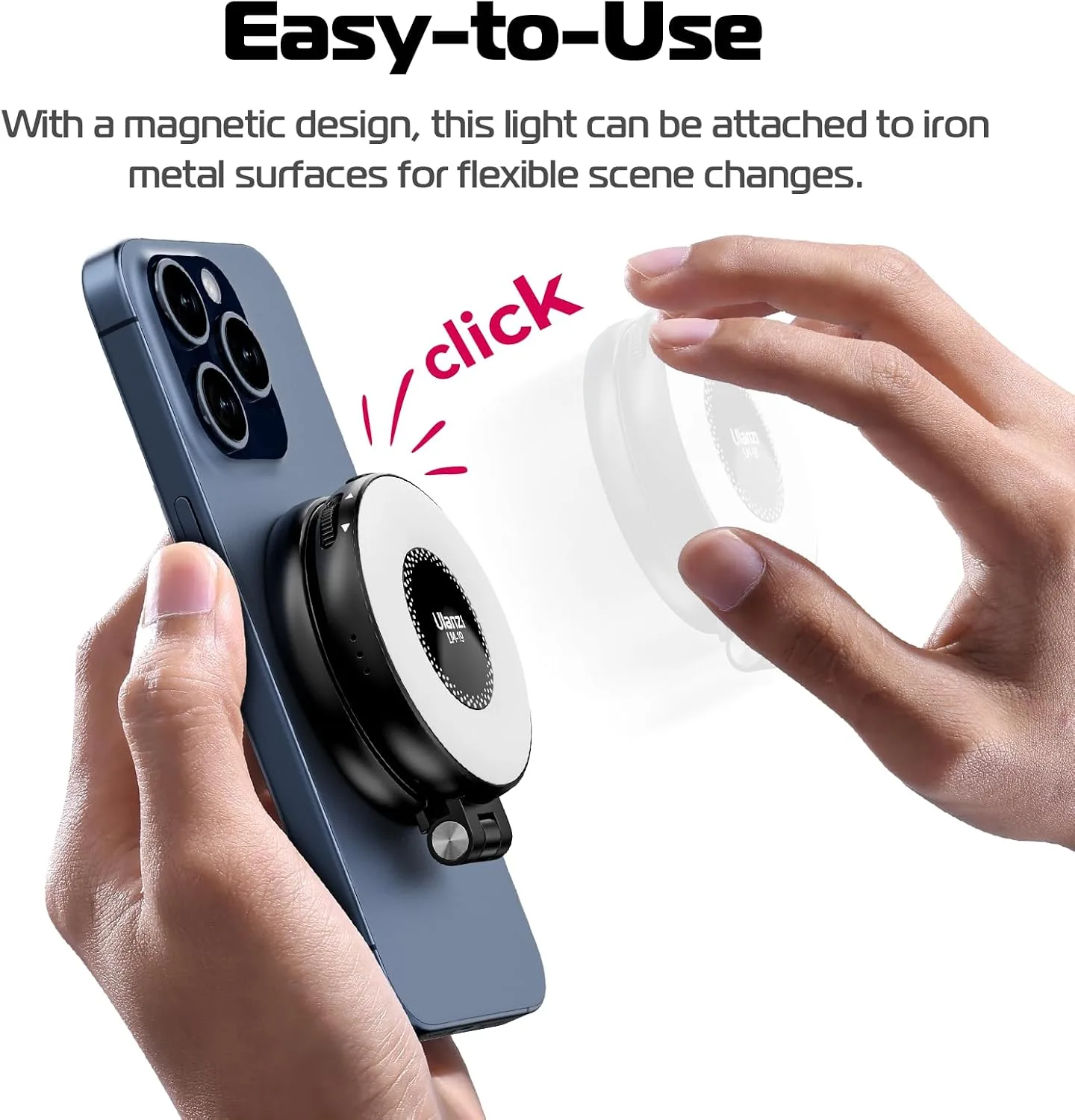 ULANZI Magnetic Selfie Light White, LED Fill Light Compatible with Magsafe, LED Selfie Ring Light Included Sticky Ring for Phones, for Selfies/Photography/TikTok/Zoom Calls/Video Recording