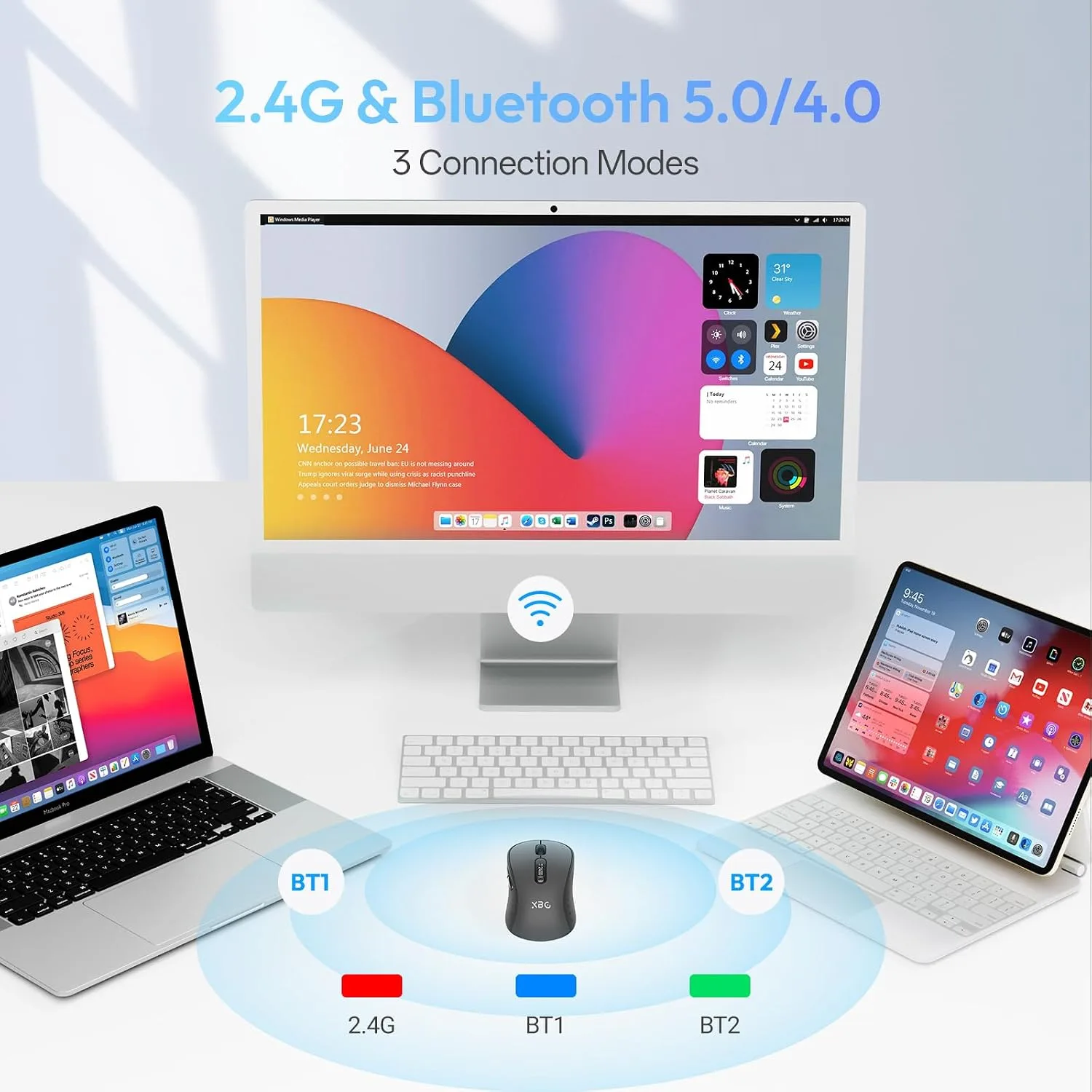 XBG B15Pro Tri-Mode Wireless Bluetooth Mouse with LED Display for Laptop