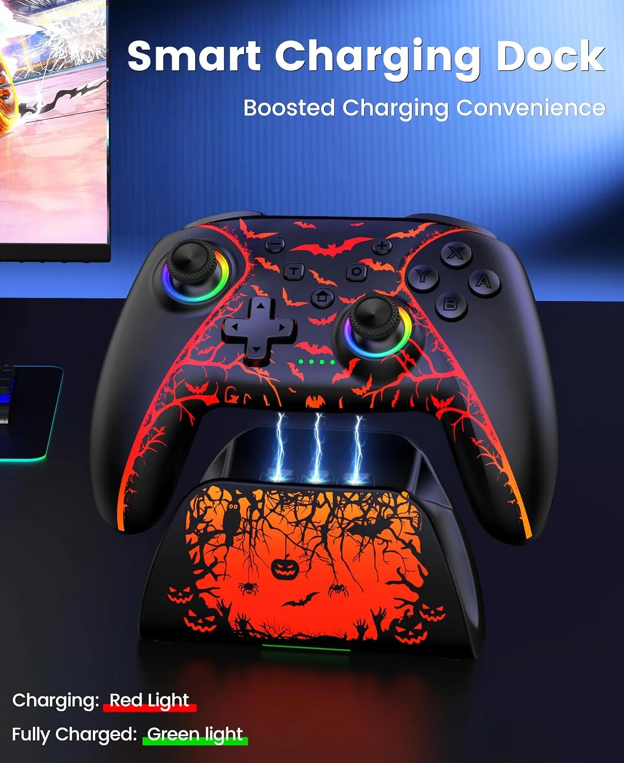 Switch 2 Controller for Nintendo Switch 2/Switch/OLED/Lite, Wireless Switch Controllers with Charging Dock, RGB Switch 2 Pro Controller with Hall Effect, Macro, Turbo and Vibration, Pumpkin Glow