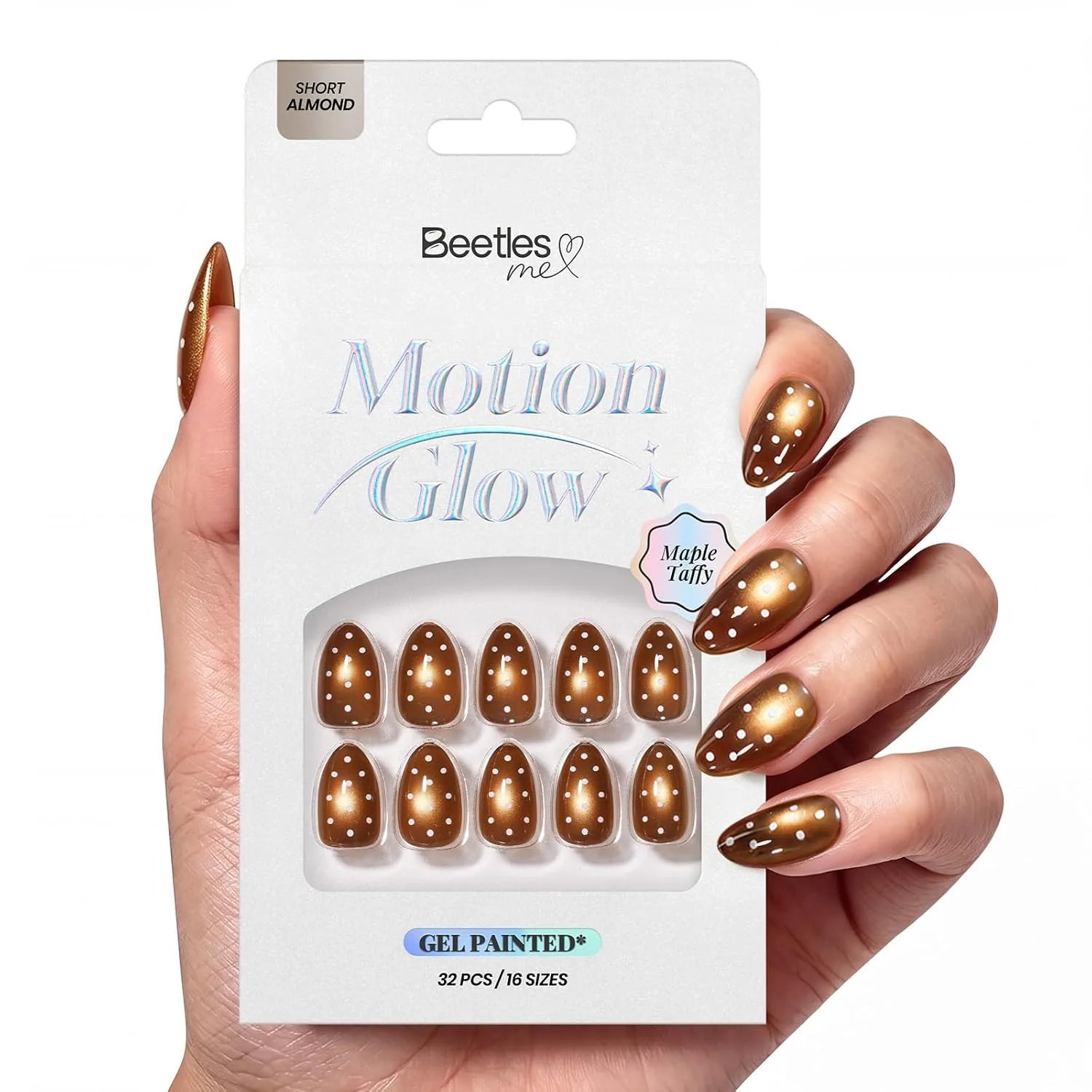 Beetles Halloween Brown Press On Nails Short Almond, 32PCS Polka Dot Design