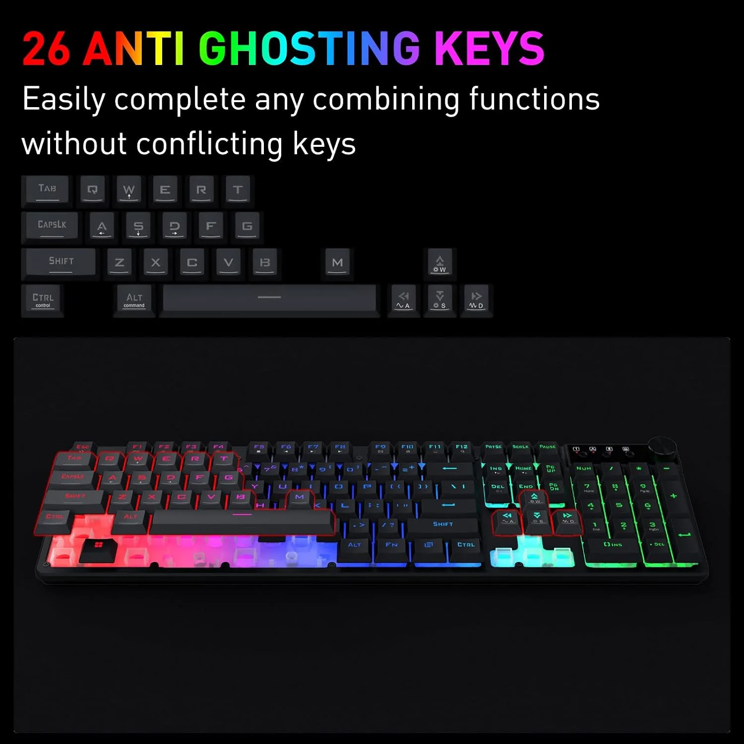 Redragon K521-E Gaming Keyboard with Knob, RGB 104 Keys Wired Keyboard