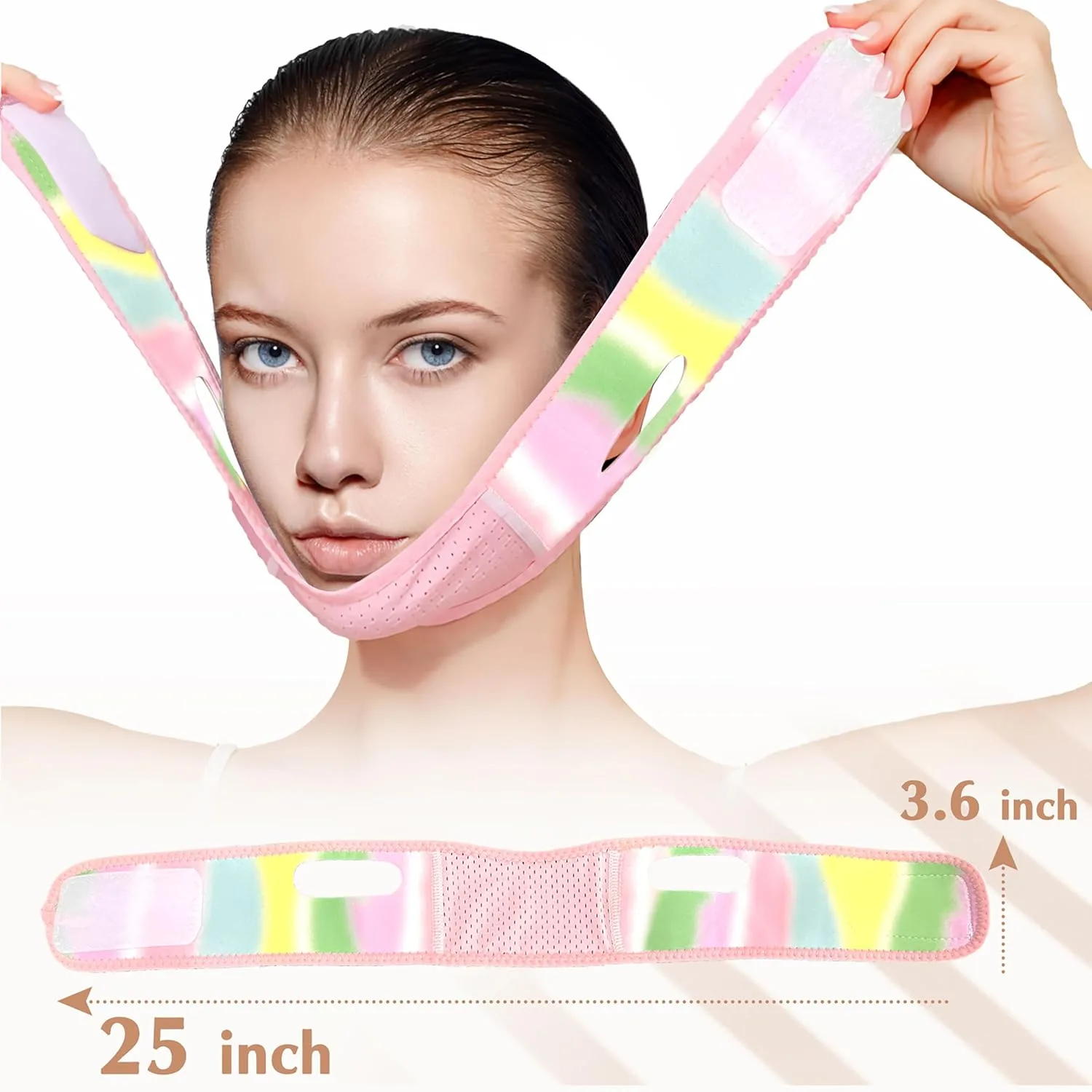 Reusable V Line Lifting Mask with Chin Strap for Sleeping, V Shaped Face Mask for Sagging, Jawline Shaper(Colorful)