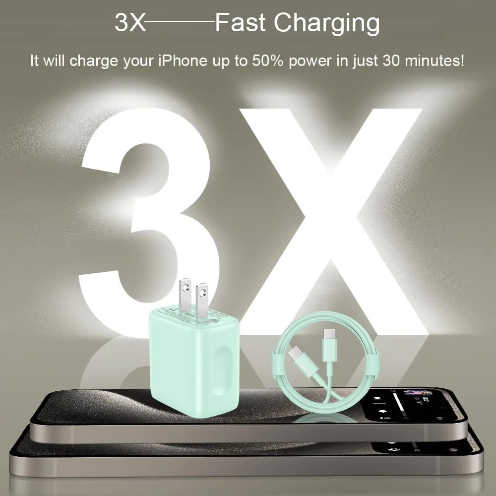 iPhone Duo Charger, iPhone 18 17 16 15 Charger Fast Charging 12FT-Green