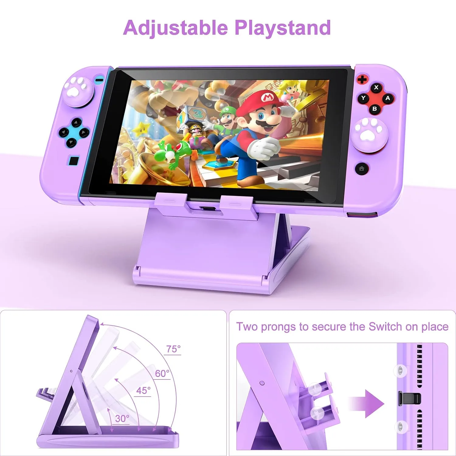 Younik Switch Accessories Bundle, 17 in 1 Purple Switch Accessories Kit for Girls Include Switch Carrying Case, Adjustable Stand, Protective Case for Switch Console & J-Con