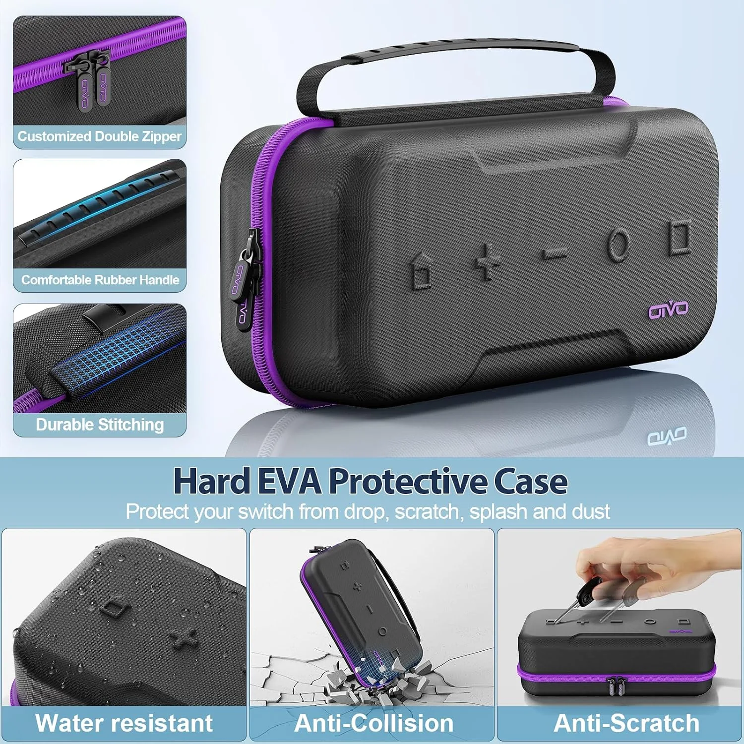 OIVO Switch 1 Carrying Case Compatible with Nintendo & OLED, Portable Switch Travel Carry Case Fit for Joy-Con and Adapter, Hard Shell Protective OLED Pouch Bag with 20 Games, Purple