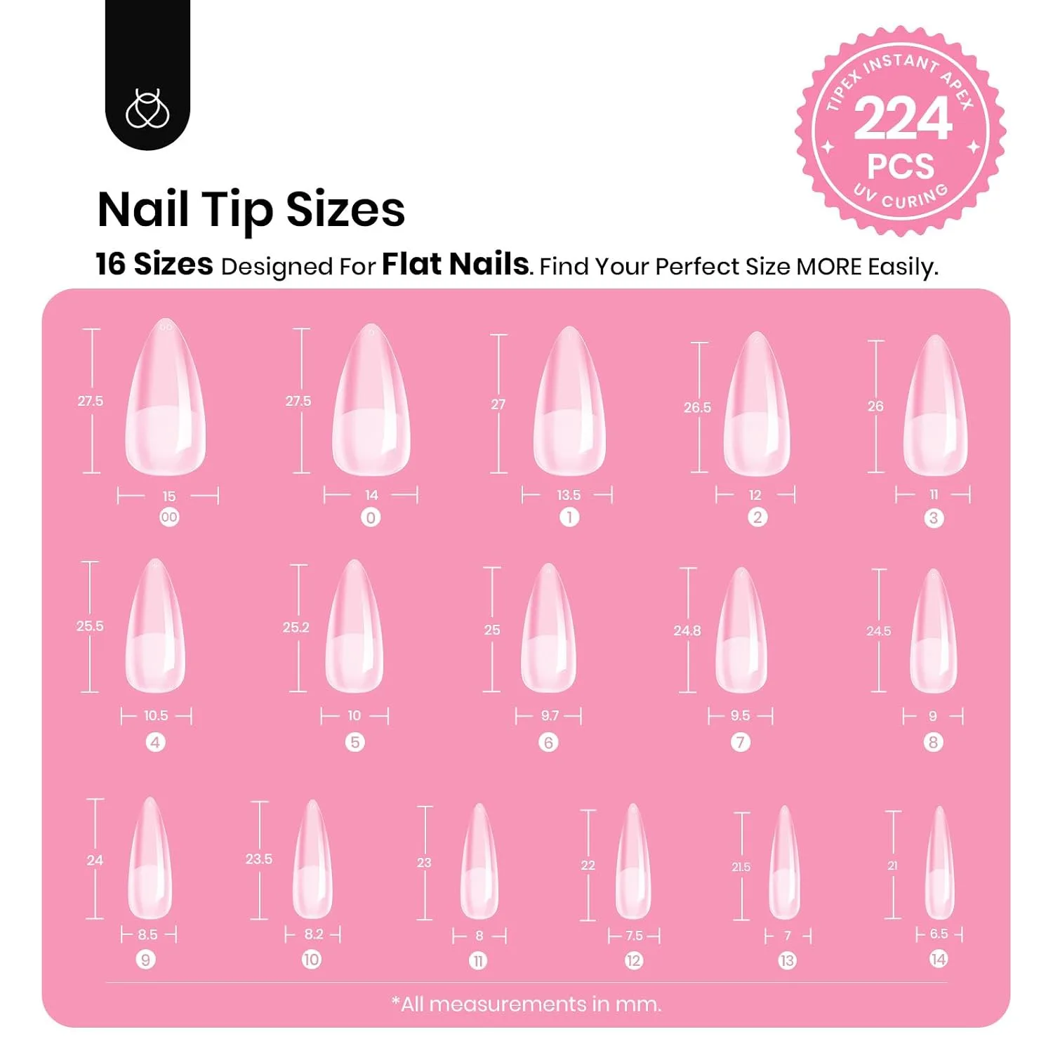 Beetles Tipex Instant Apex Nail Tips Kit, Medium Stiletto, 224pcs 16 Sizes