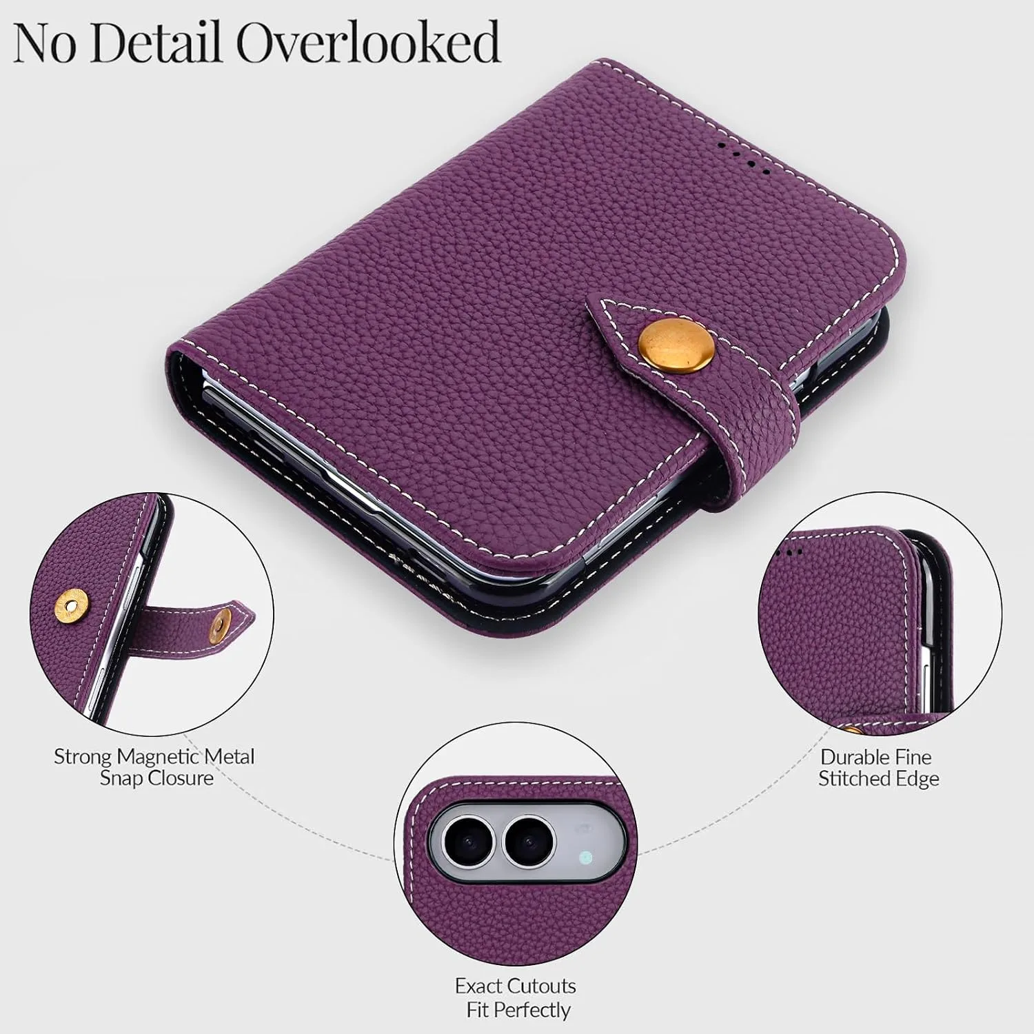for iPhone Duo Case Wallet Genuine Leather for Magsafe, Purple