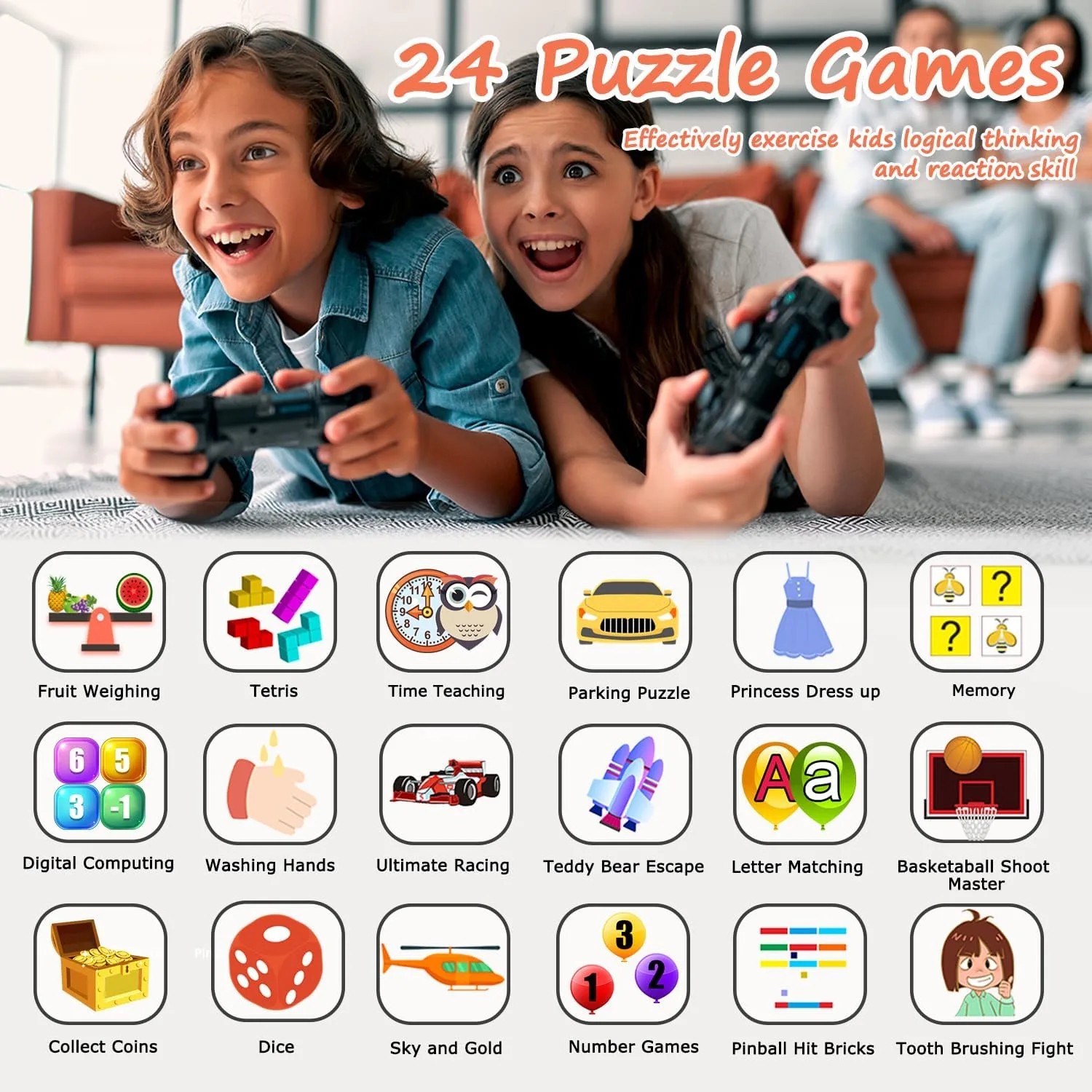 Wiszodet Kids Smart Game Watch with 24 Games HD Touch Screen Video Camera Music Player Pedometer Flashlight Alarm Clock 12/24 hr, Gifts for 5-12 Year Olds Boys Orange