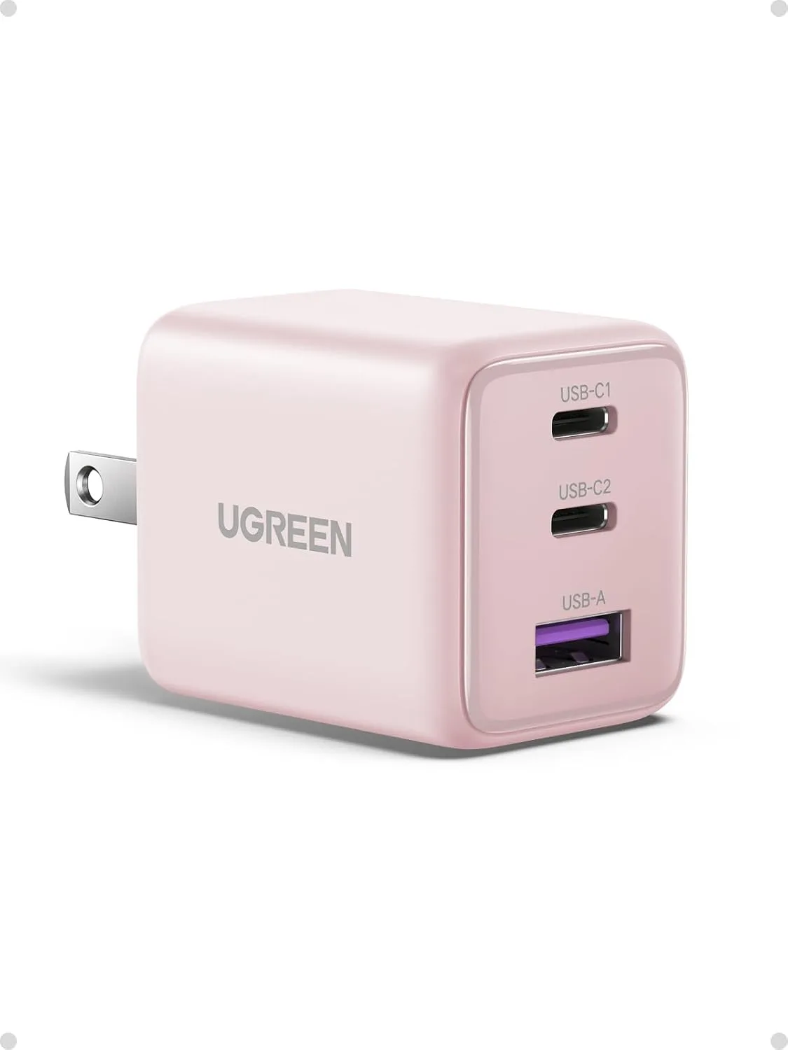 UGREEN 3-Port 30W USB C Charger Block, GaN II Type C Fast Charging, Pink