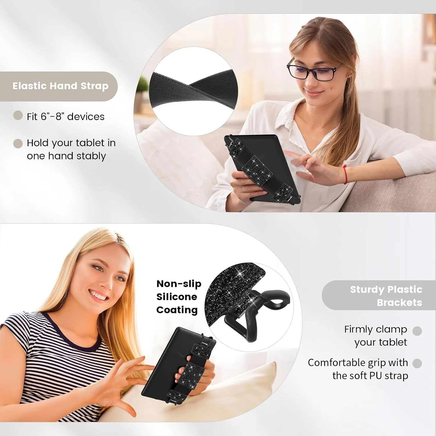MoKo Soft Hand Strap for 6-8" Kindle eReaders Fire Tablet, Glitter Black