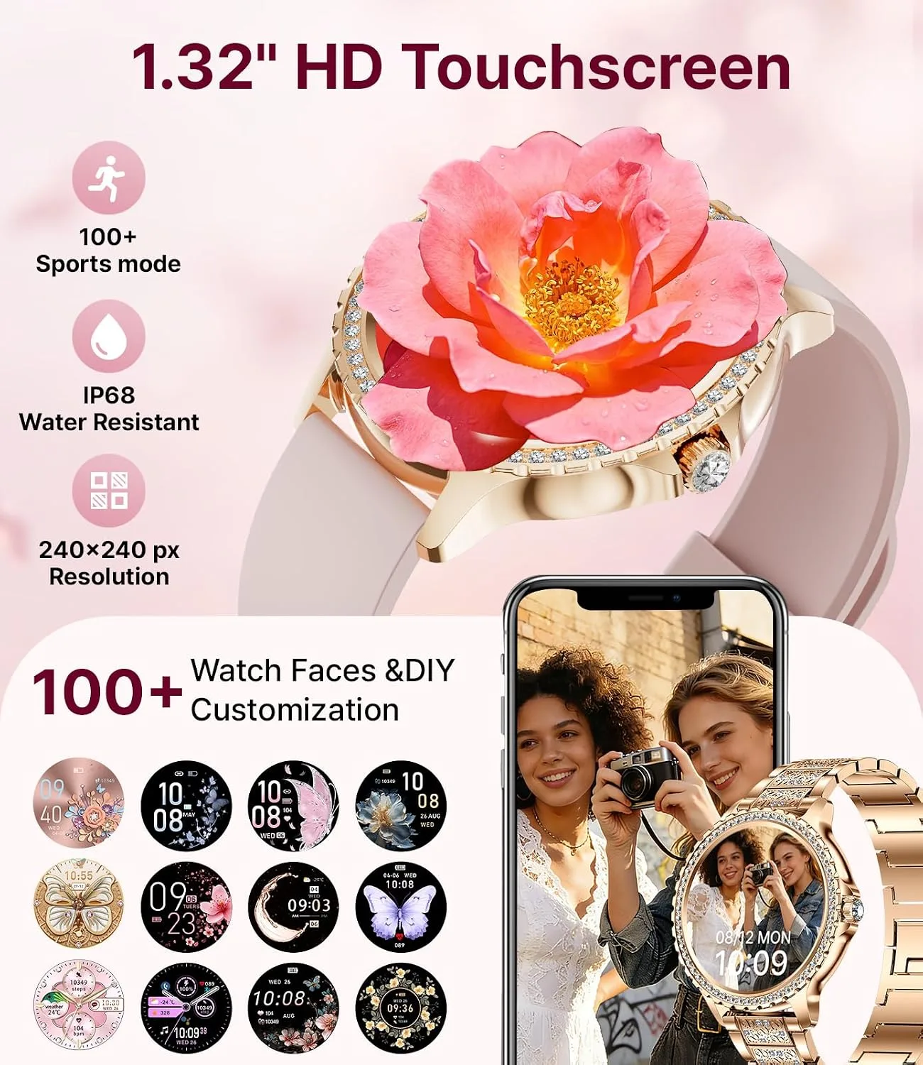 LIGE Smart Watches for Women,1.32" HD Fitness Tracker Watch with Answer/Make Call,AI Voice Control,Heart Rate/Calories/SpO2 Monitor 100+ Sport Modes Ladies Smart Watch for Android iOS (Gold)