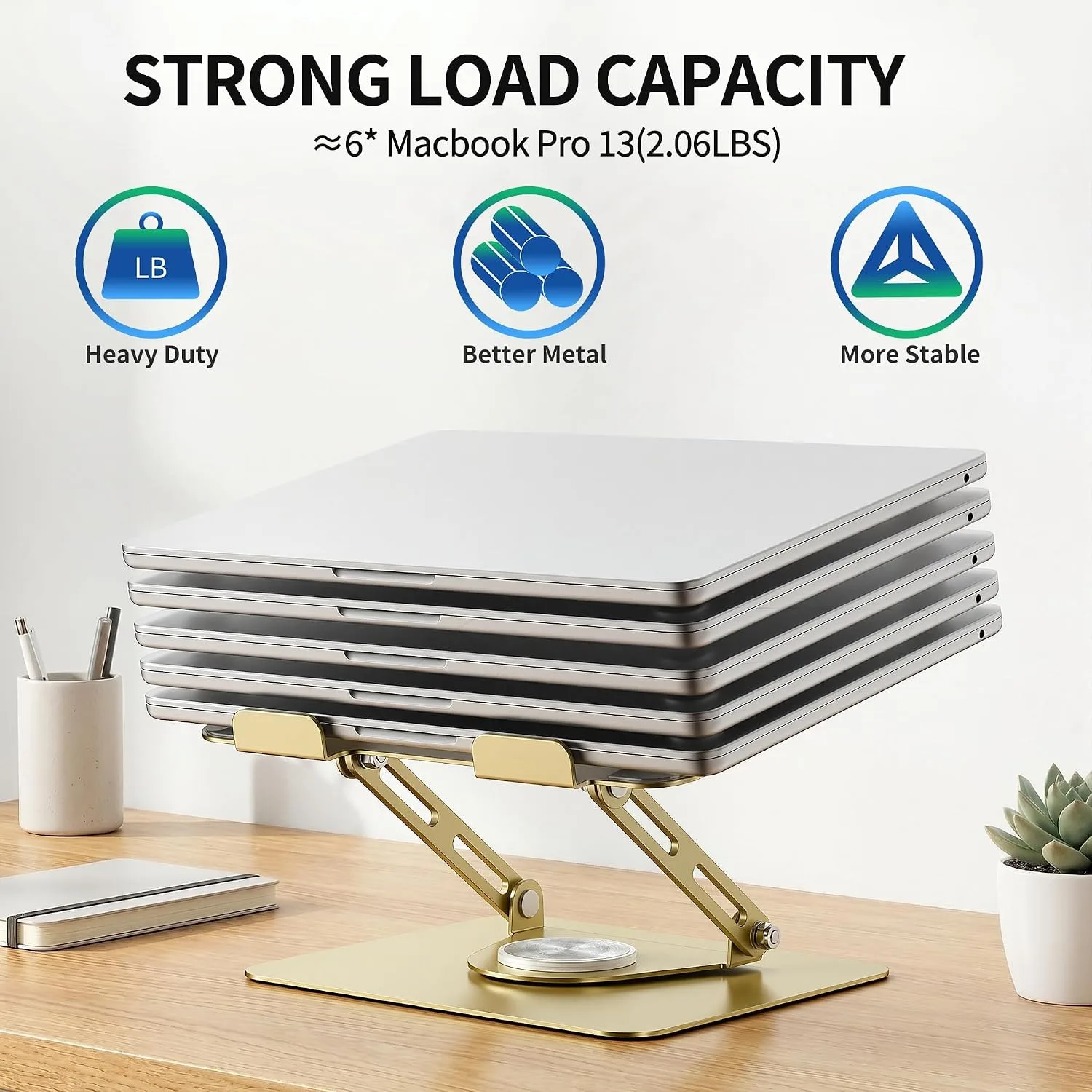 ALASHI Laptop Stand for Desk with 360° Rotating Base, Multi-Angle Adjustable Laptop Stands, Foldable Laptop Riser Compatible with 10 to 17 Inches PC Computer, Gold