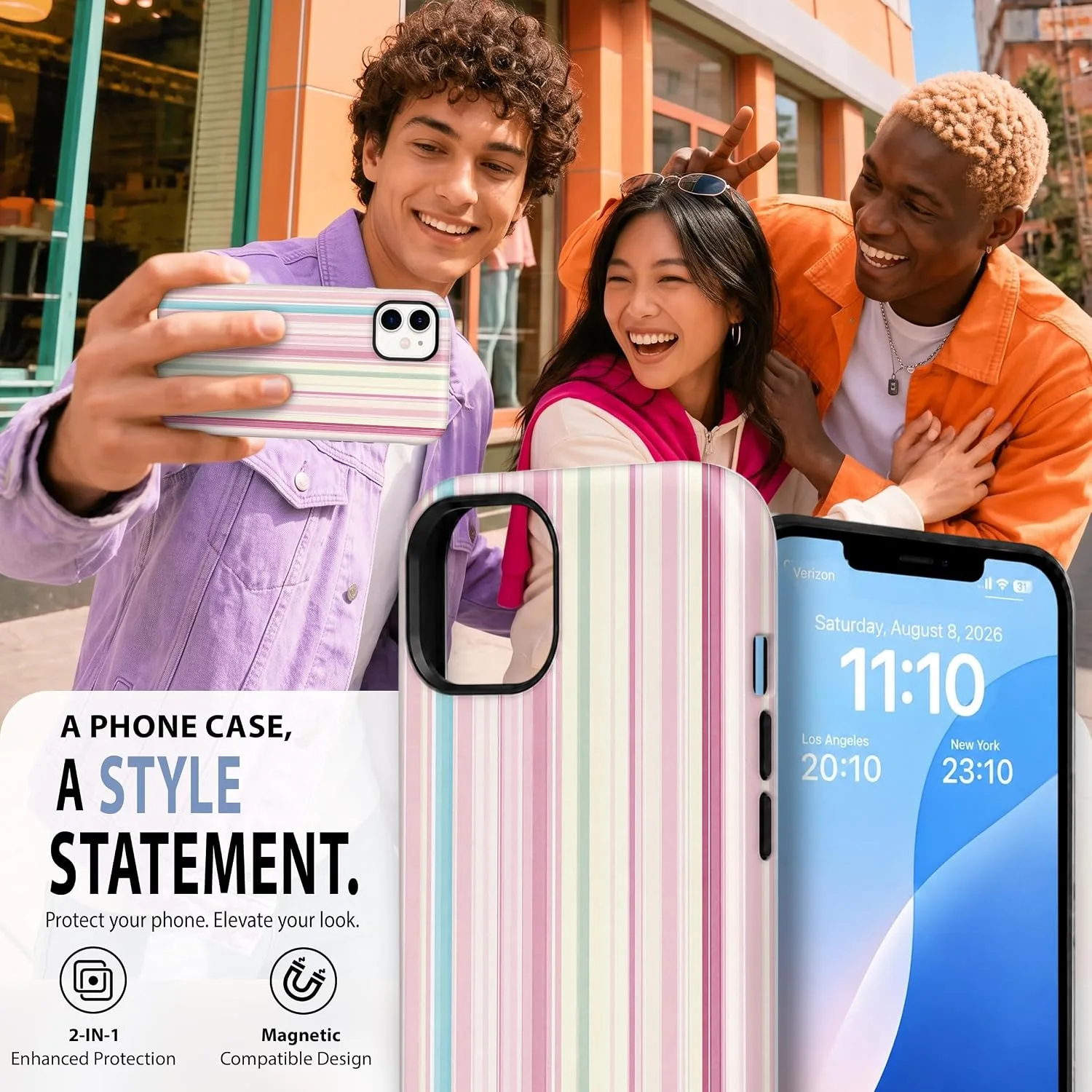 Magnetic for iPhone 11 Phone Case, Cute Aesthetic Colorful Striped